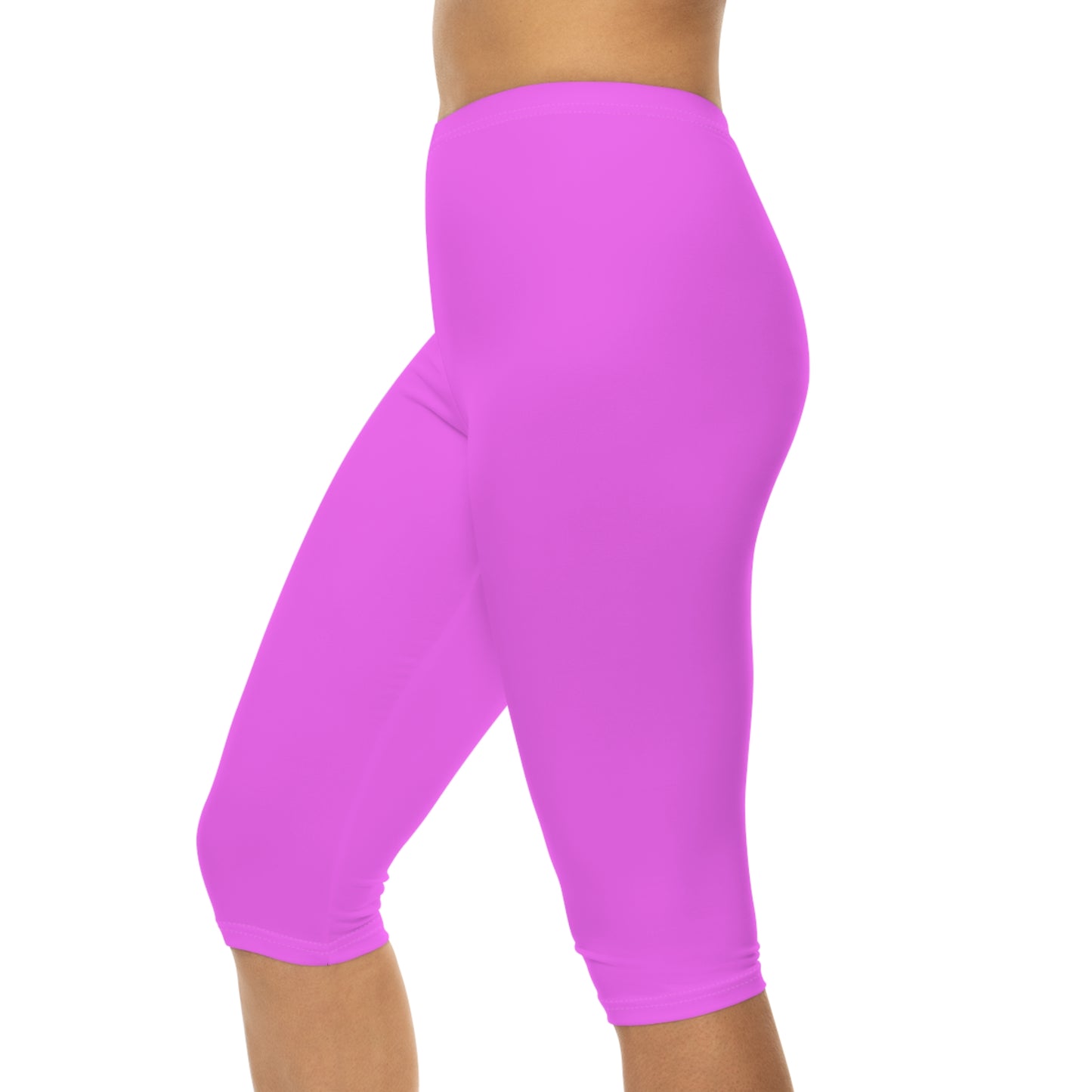 Bright Peony Purple Color Women's Brushed Suede Poly Span Casual Capri Leggings XS-2XL