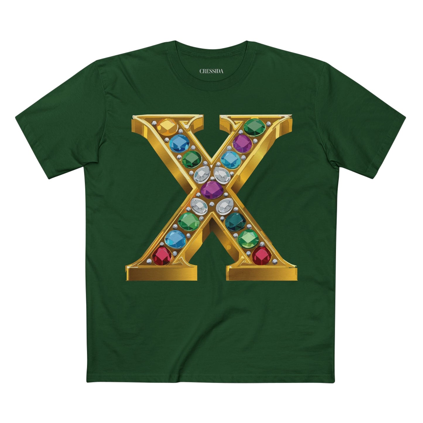 Letter X Graphic Design Tee Unisex 100 Cotton With Antique Gold Letters Artwork T-Shirt