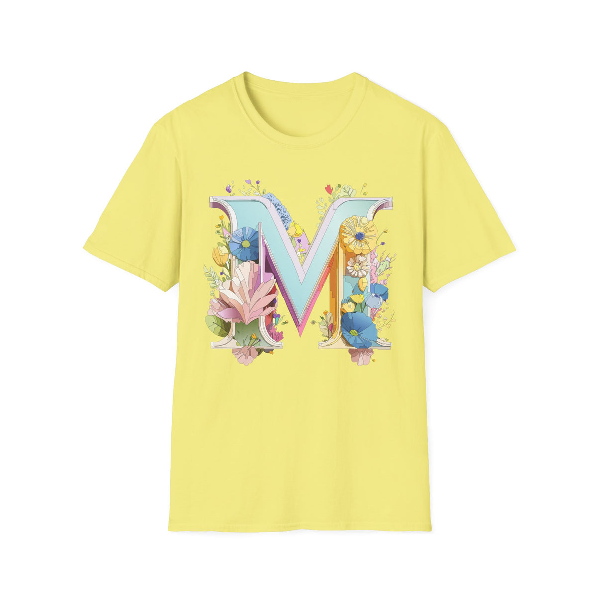 Floral Letter M T-Shirt | Monogram Initial Tee, Spring Flowers