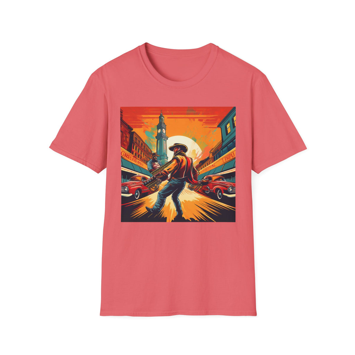 Cowboy Sunset illustration T-Shirt | Western scene, vintage poster Graphic Tee Unisex 100 Cotton Gildan T-Shirt