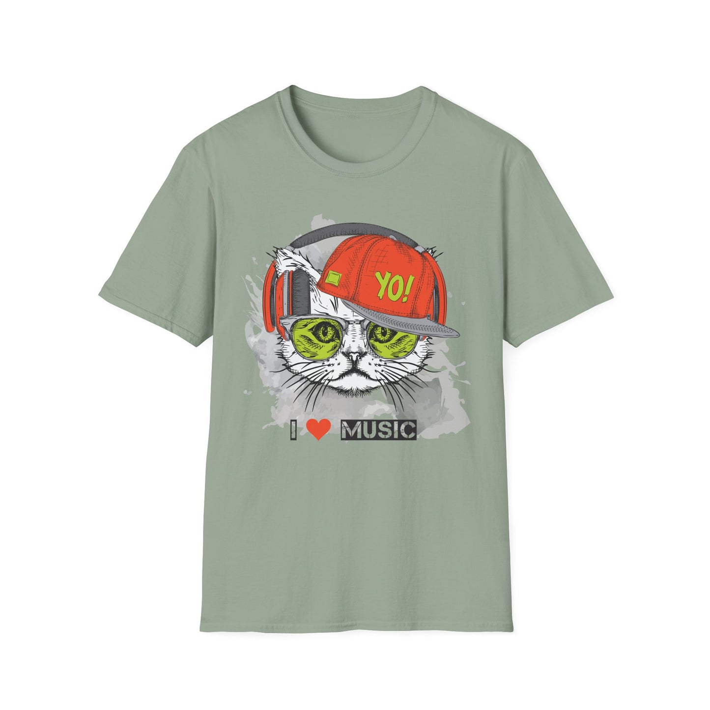 Cat DJ T-Shirt Unisex Cotton Short Sleeves I Love Music Graphic Tee
