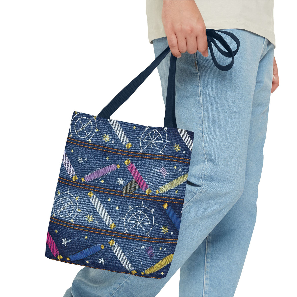 Denim Fabric Imitation Print Unisex Canvas Bag Poly Spun 3 Sizes Tote Bag 183-9