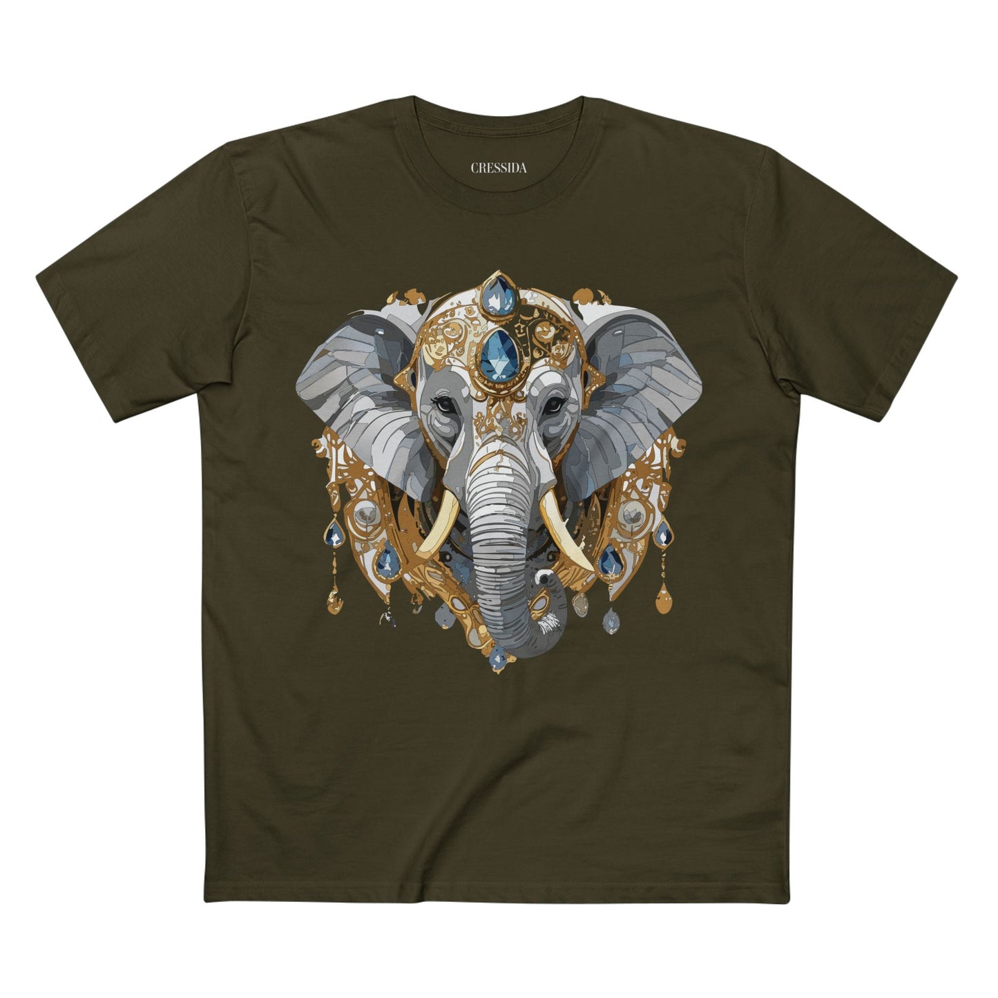 Elephant Graphic Unisex 100 Cotton Tee With Unique Animal Golden Medallion Art Design 37
