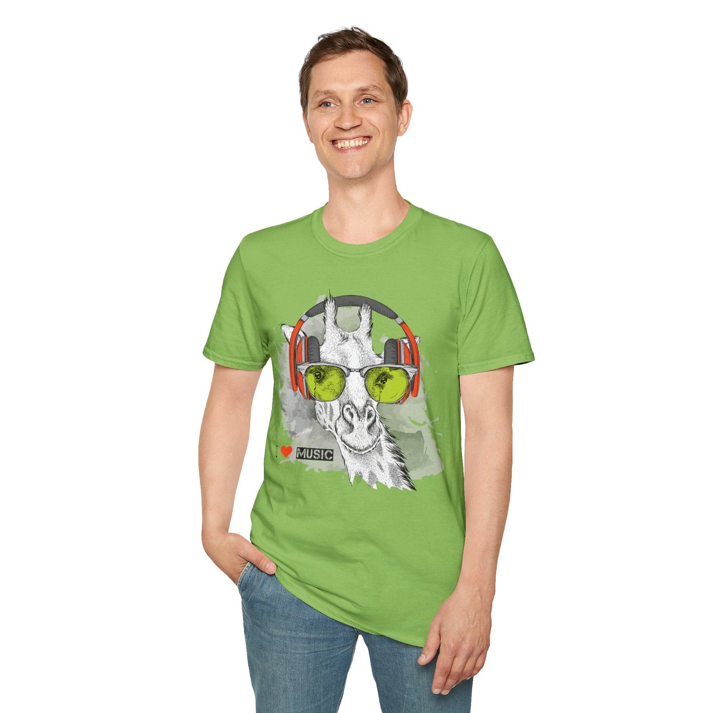 I Love Music Animals Shirt With Headphones Unisex Gildan Softstyle 100 Percent Ring Spun Cotton Tee