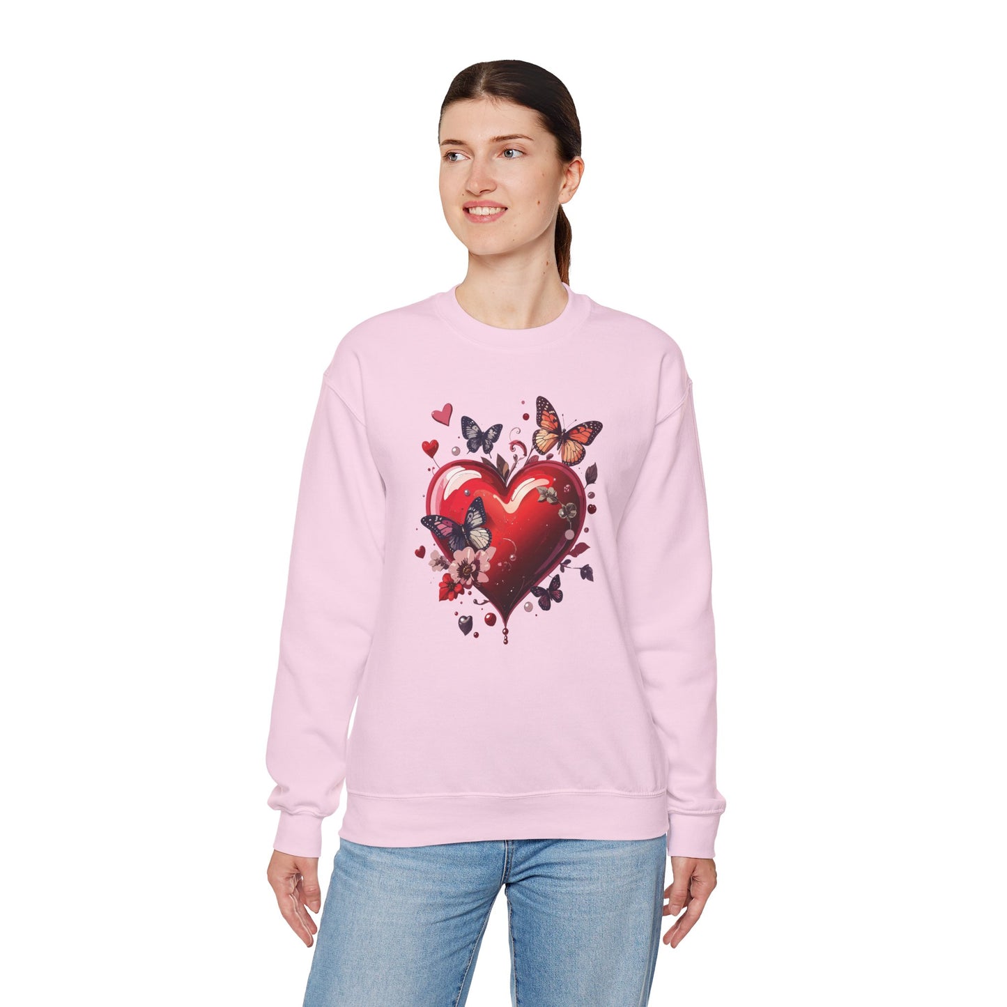 Big Red Heart Sweatshirt, Floral Red Heart Sweatshirt, Floral Love Sweatshirt, Valentine's Day Sweatshirt, Heart Floral Sweatshirt 105