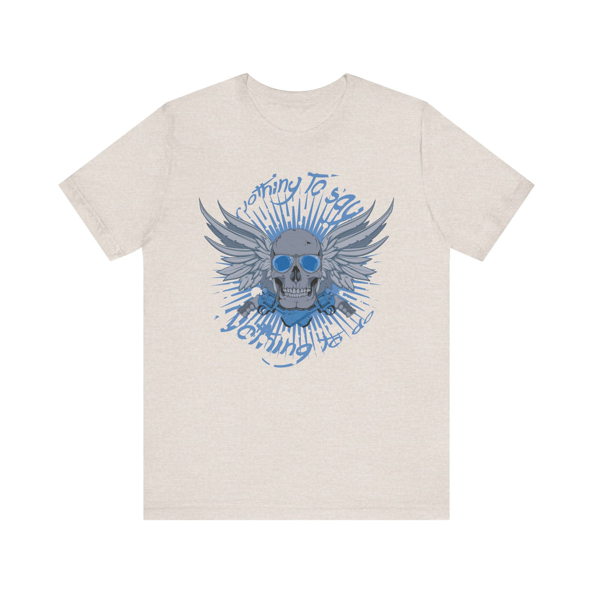 Winged Skull Graphic Tee Blue Skull with Wings Radiant Burst Unisex Cotton