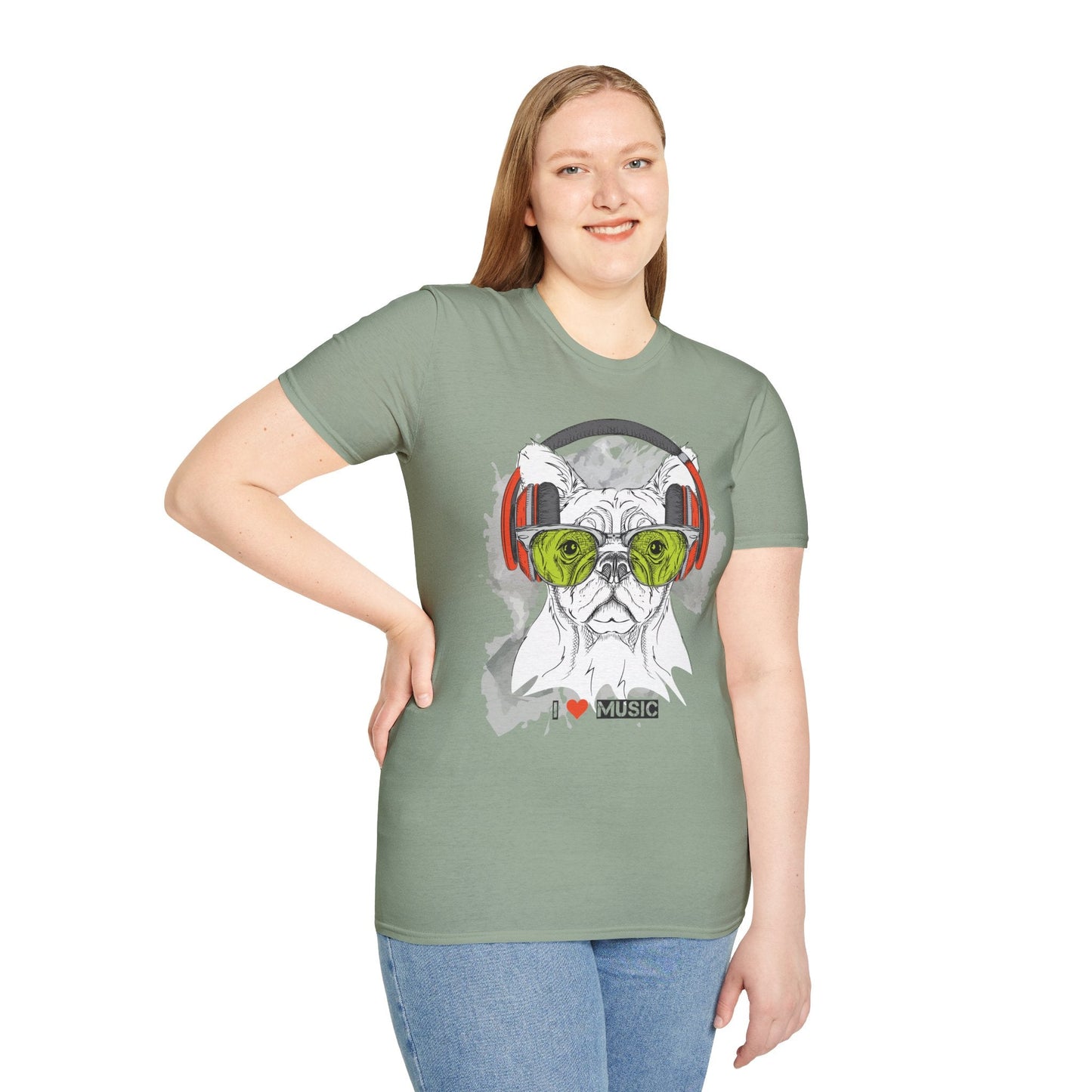 I Love Music Animals Shirt With Headphones Unisex Softstyle Tee 100 Percent Ring Spun Cotton
