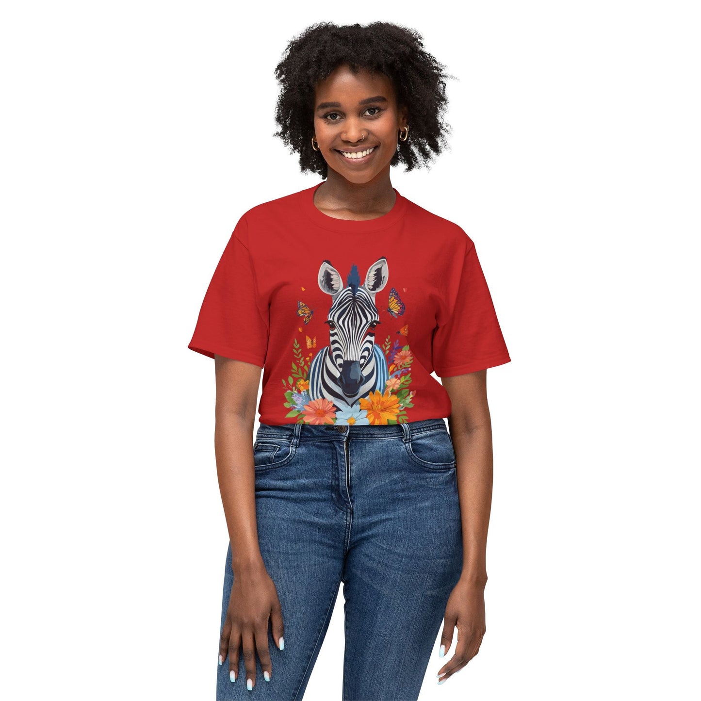 Zebra Art Print T Shirt Unisex Cotton Tee With Floral Design Vintage Zebra Theme