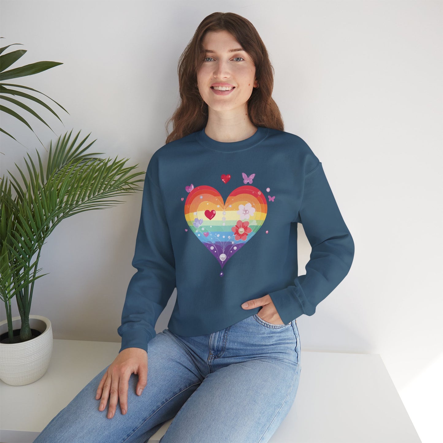 Rainbow Heart Sweatshirt, Floral Heart Sweatshirt, Floral Love Sweatshirt, Valentine's Day Sweatshirt, Rainbow Heart Floral Sweatshirt 115