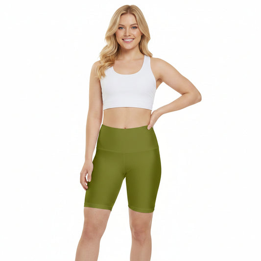 Olive Green Women’s Workout Shorts – High-Waist Biker Athletic Shorts