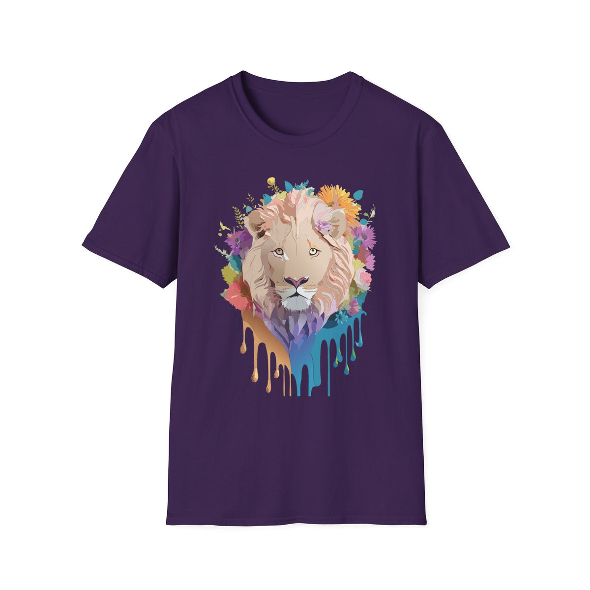 Floral Lion Portrait T-Shirt | Watercolor Drip Mane Tee