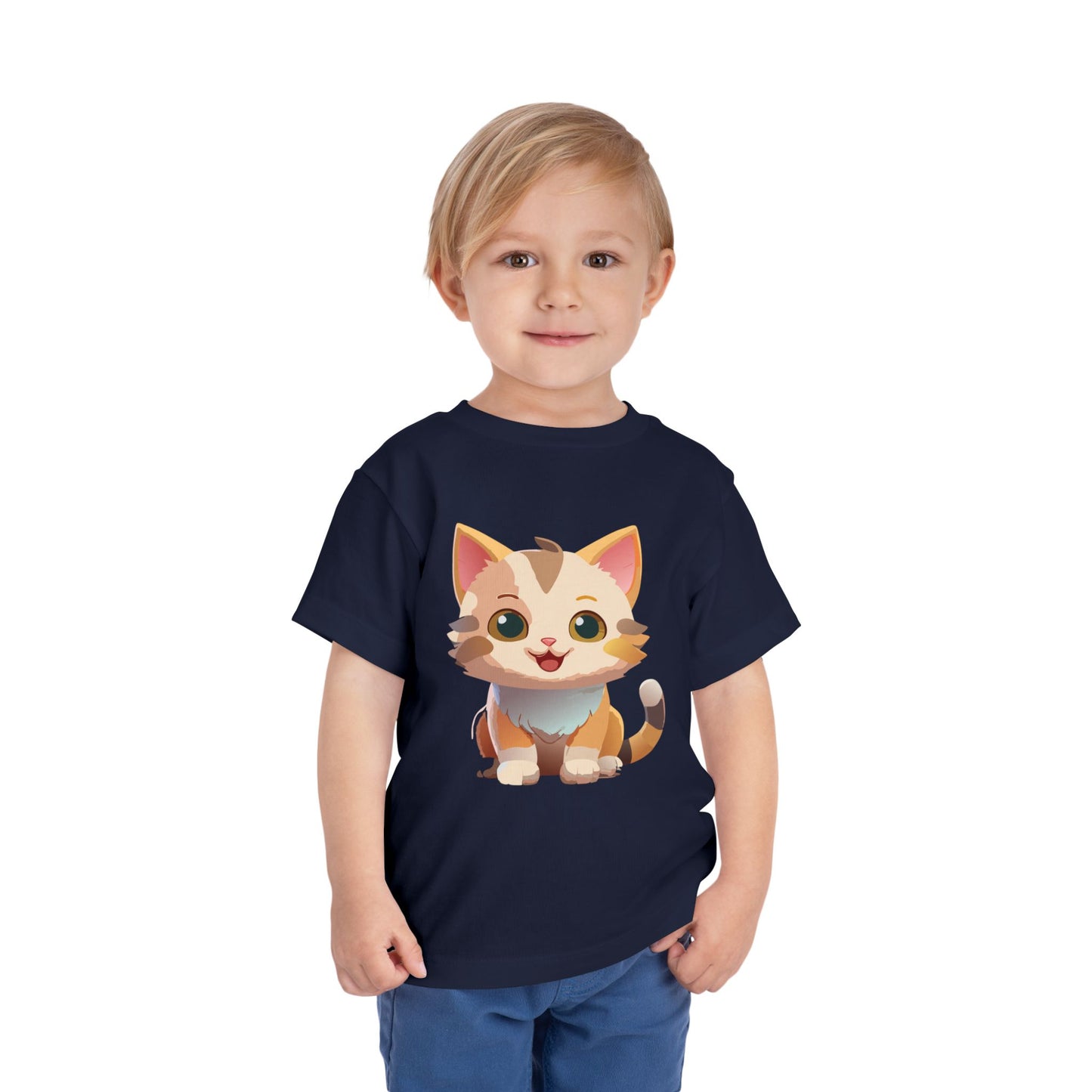 Cute Cat Toddler Short Sleeve Tee - Adorable Kitty Graphic Tee for Kids (2T-5T)