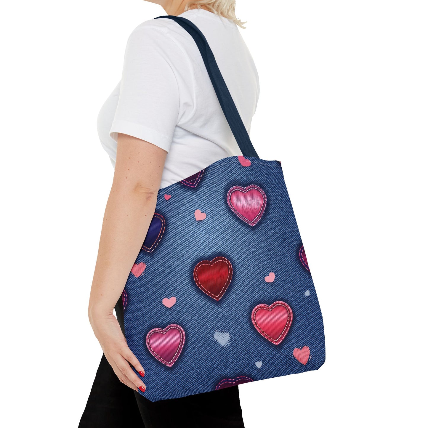 Love Day Graphic Design Denim Fabric Imitation Print Unisex Canvas Bag POLY 3 Sizes Tote Bag 201-26