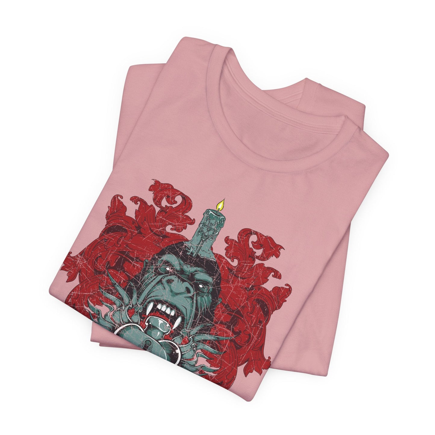 Gorilla Crest with Sword and Heart T-Shirt Heraldic Gothic Design Rock Band T-Shirt