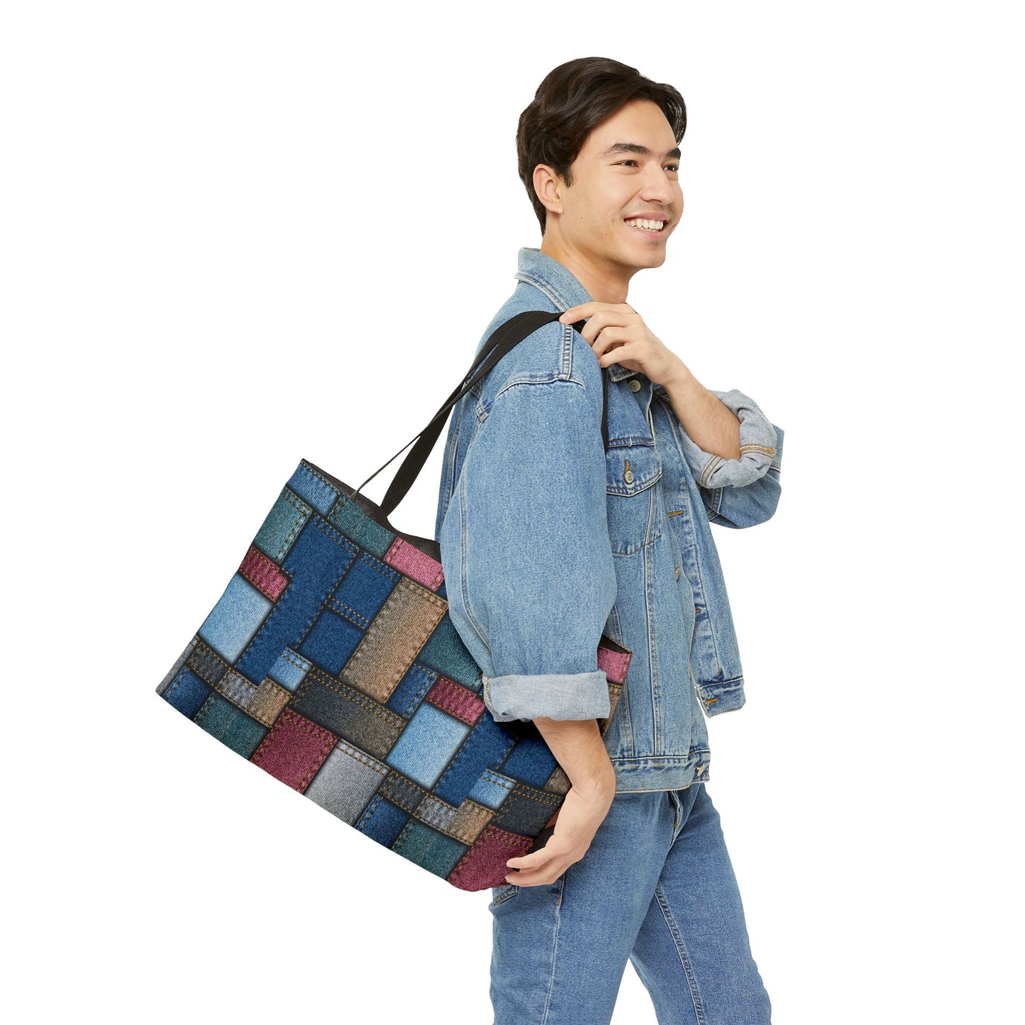 Denim Print Weekender Bag High-Quality 100% Spun Polyester 24x13 Canvas Bag 2