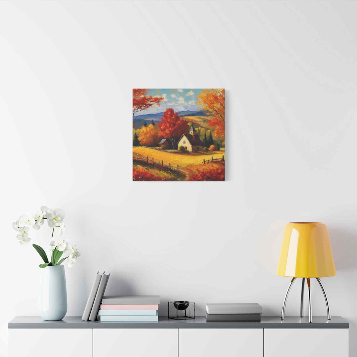 Countryside Fall Print Canvas, Oil Paint Print 20x20, 24x24, 30x30, 32x32, 36x36 Art Design Pine-Wood Inner Frame MC-106