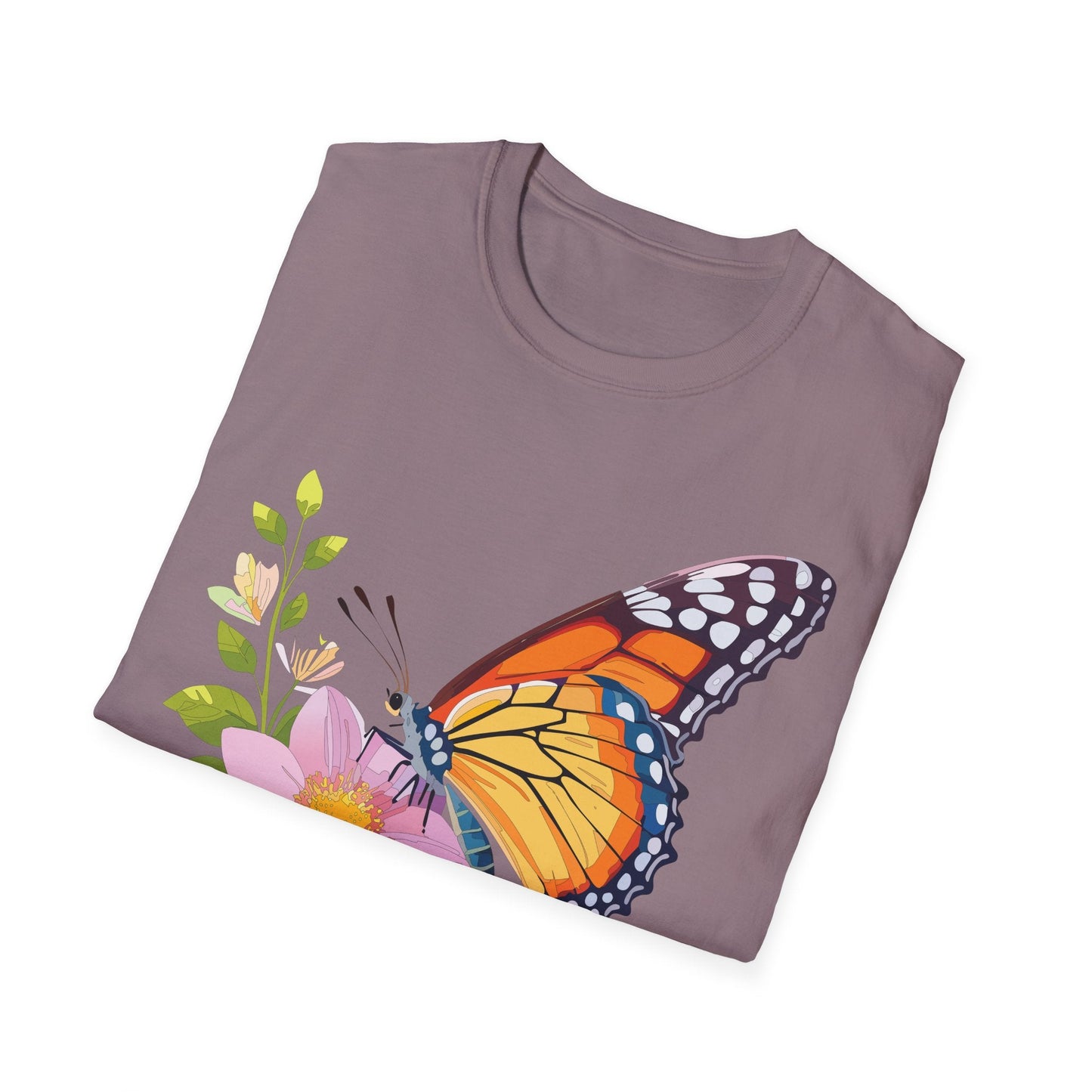 Butterfly T Shirt for Women and Men Monarch Print Softstyle Unisex Gildan 64000 Tee