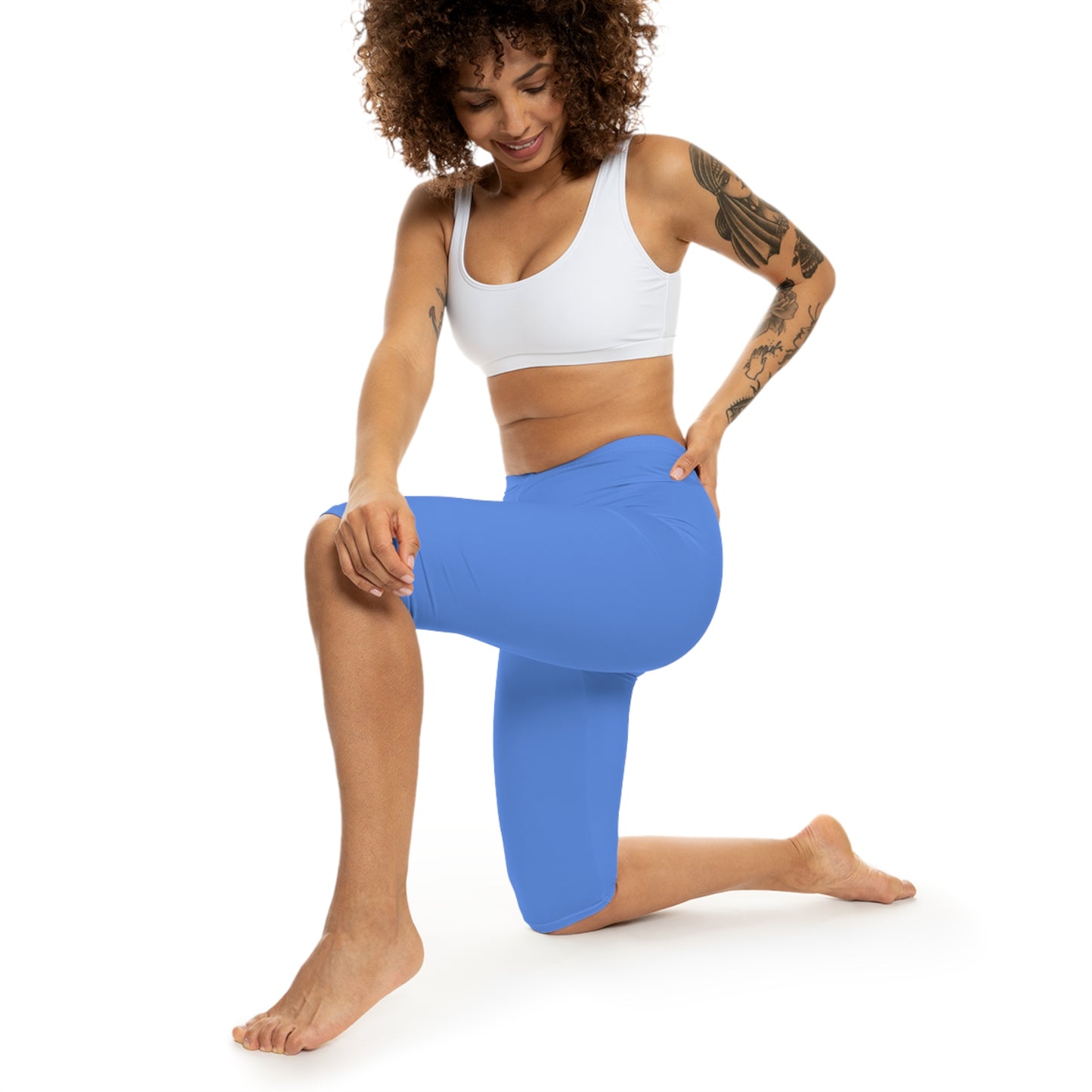 Cornflower Blue Color Women's Brushed Suede Poly Span Casual Capri Leggings XS-2XL