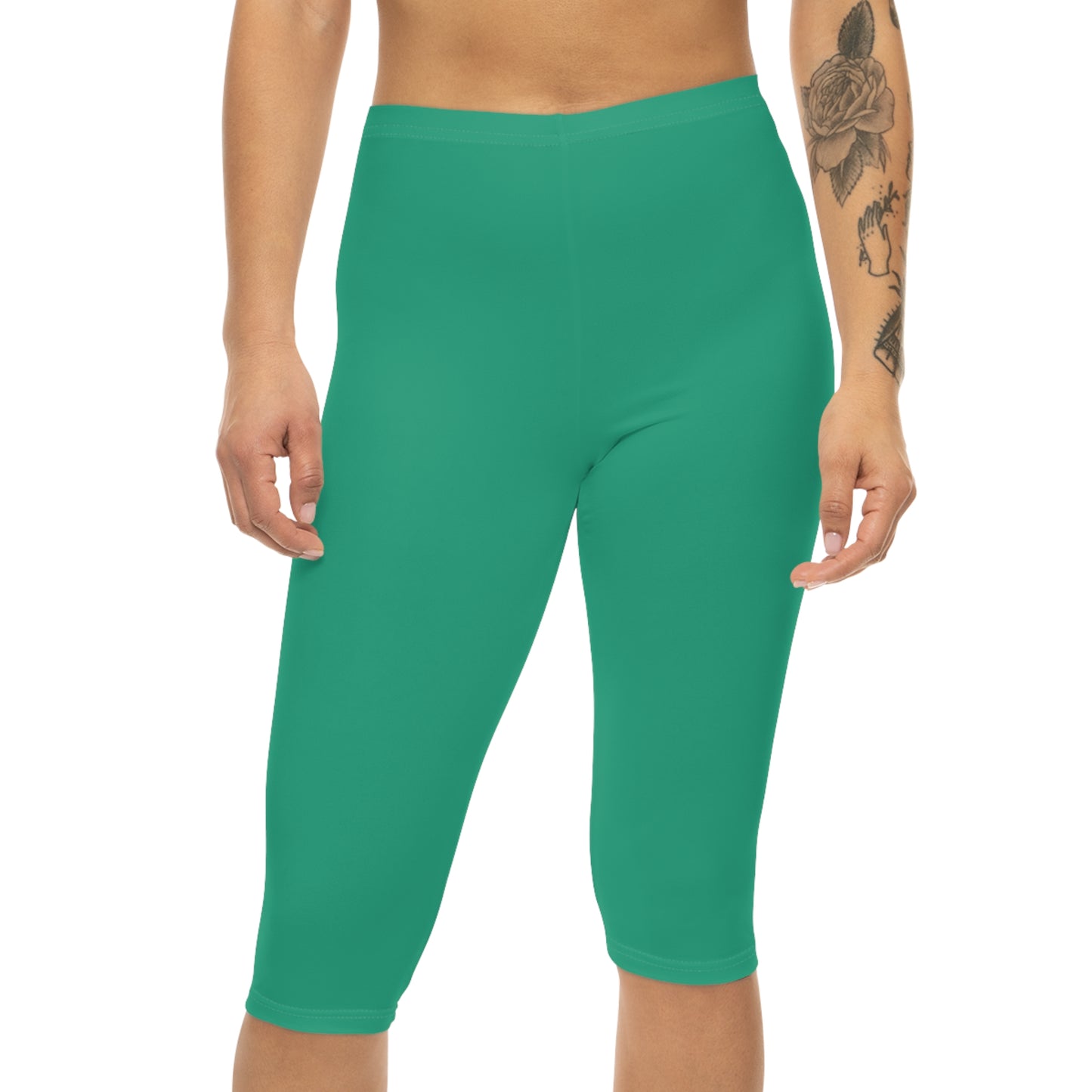 Seaweed Color Women's Brushed Suede Poly Span Casual Capri Leggings XS-2XL