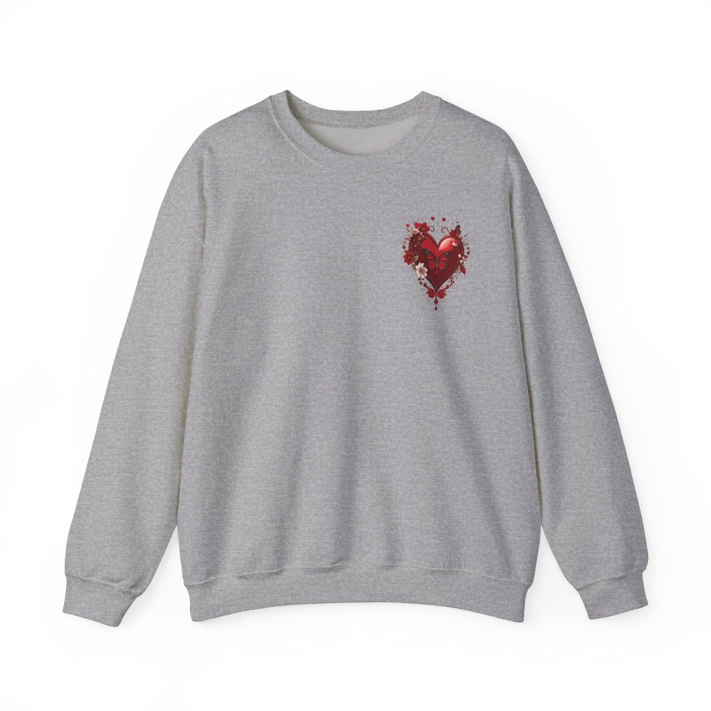 Small Red Heart Sweatshirt, Floral Red Heart Sweatshirt, Floral Love Sweatshirt, Valentine's Day Sweatshirt, Heart Floral Sweatshirt 104