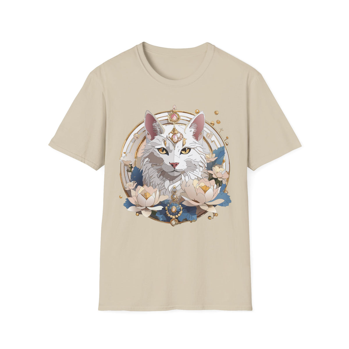 Mystic Moon Cat T-Shirt | Crescent, Floral, Magical Cat Portrait