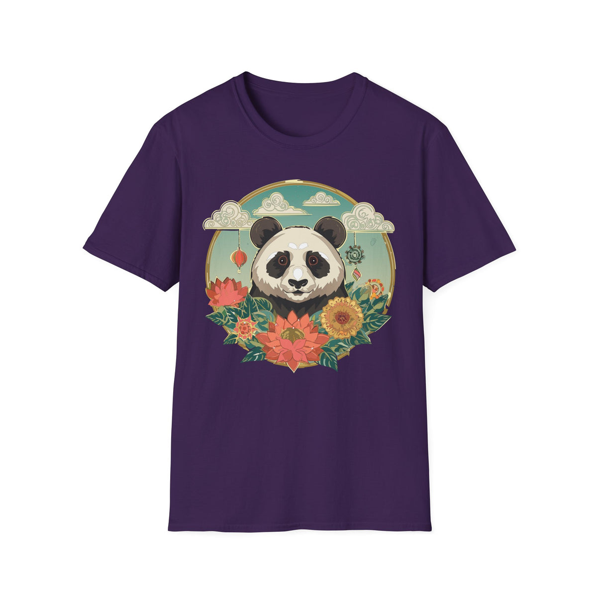 Panda Portrait T-Shirt | Floral Asian-Inspired Illustration