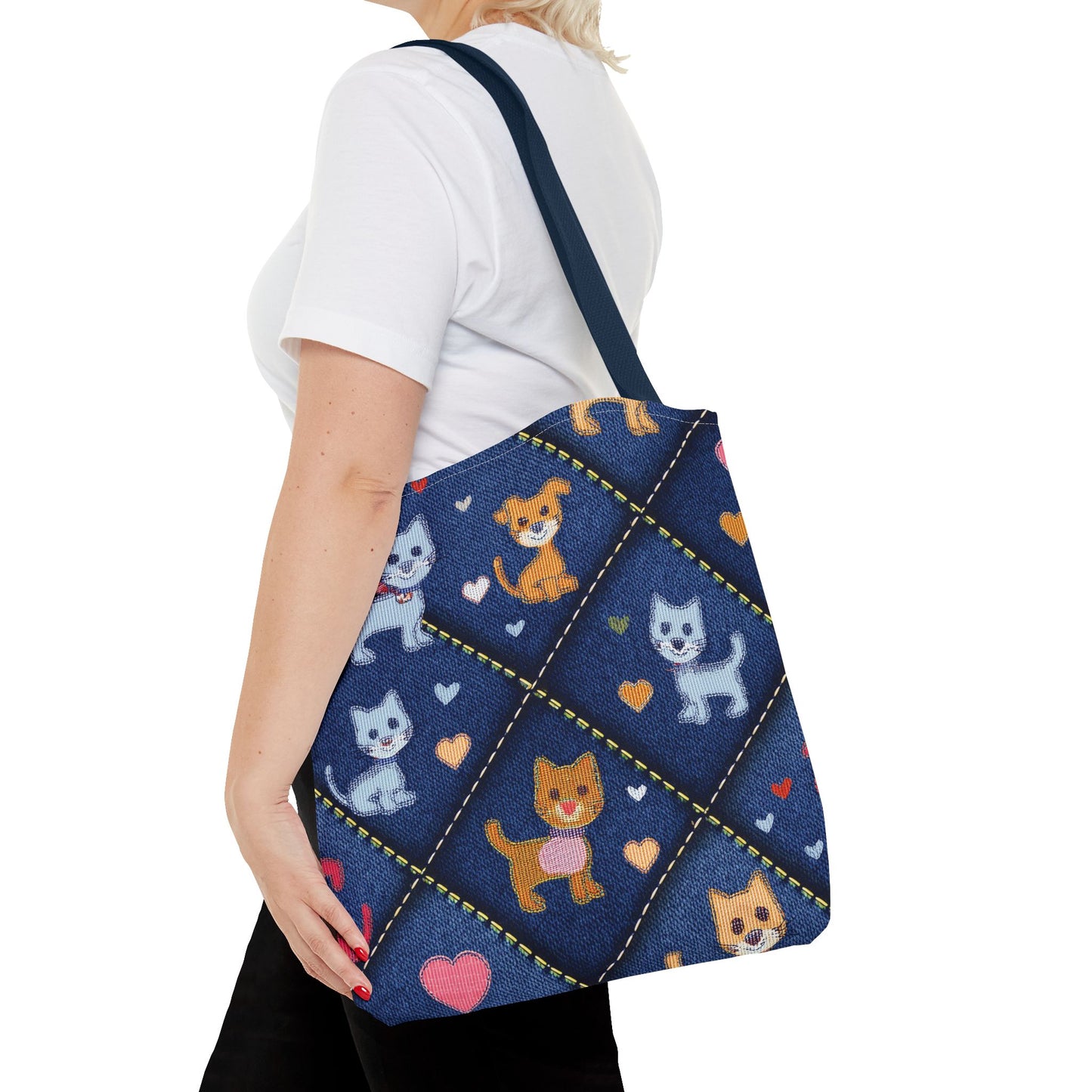Love Day Graphic Design Denim Fabric Imitation Print Unisex Canvas Bag POLY 3 Sizes Tote Bag 201-2