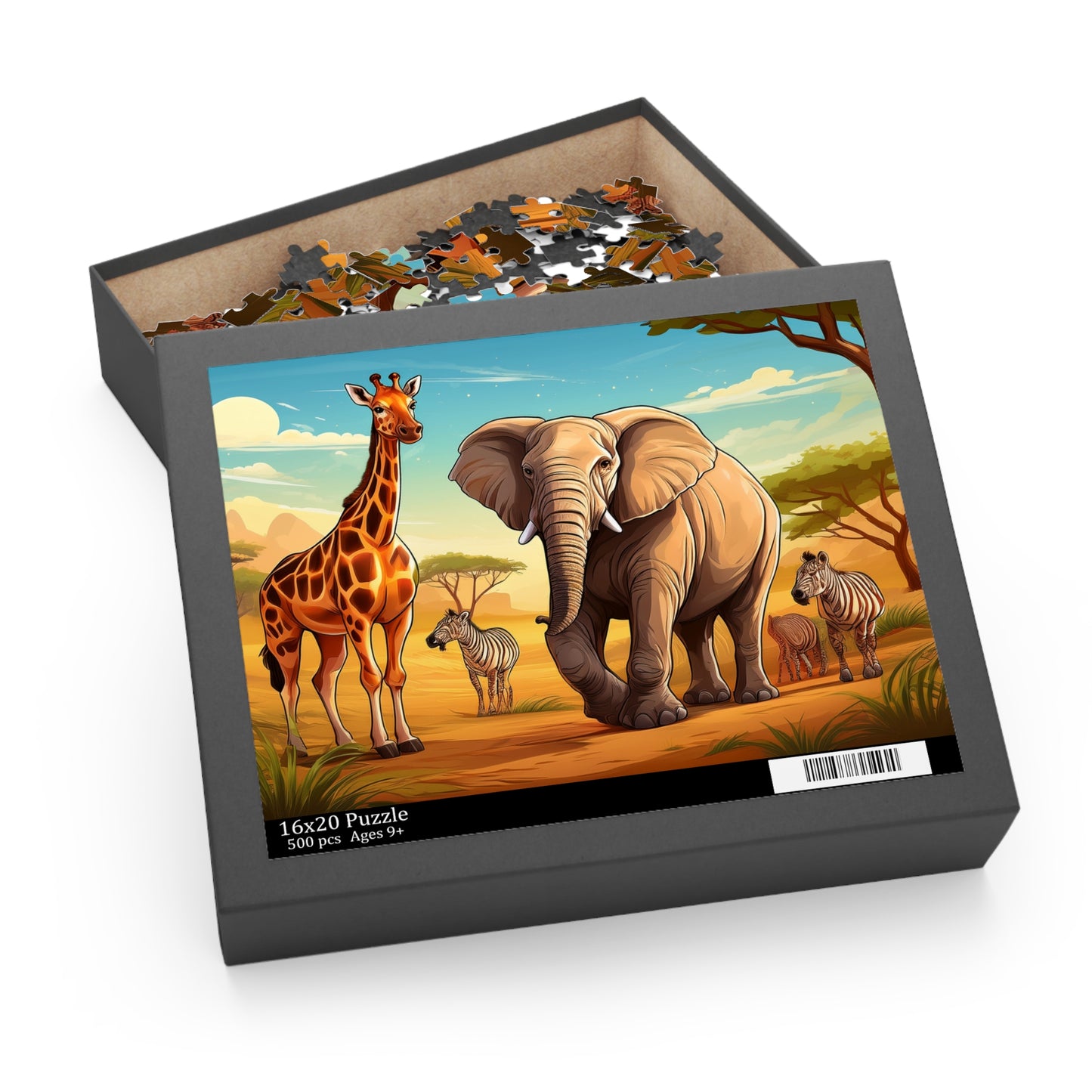 Animals on Safari Puzzle 500-Chipboard Pieces in Box | Kids Puzzles Size: 16" x 20",  Ages 9+ and Family pn43