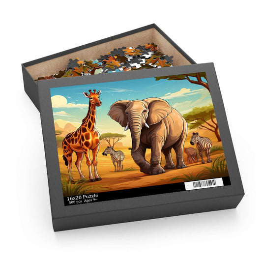 Animals on Safari Puzzle 500-Chipboard Pieces in Box | Kids Puzzles Size: 16" x 20",  Ages 9+ and Family pn43