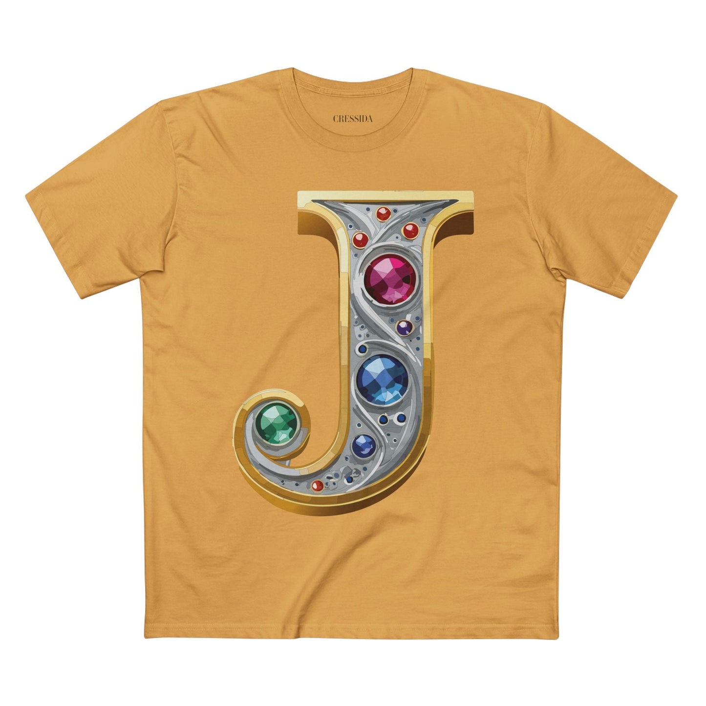Letter J Graphic Design Tee Unisex 100 Cotton With Antique Gold Letters Artwork T-Shirt