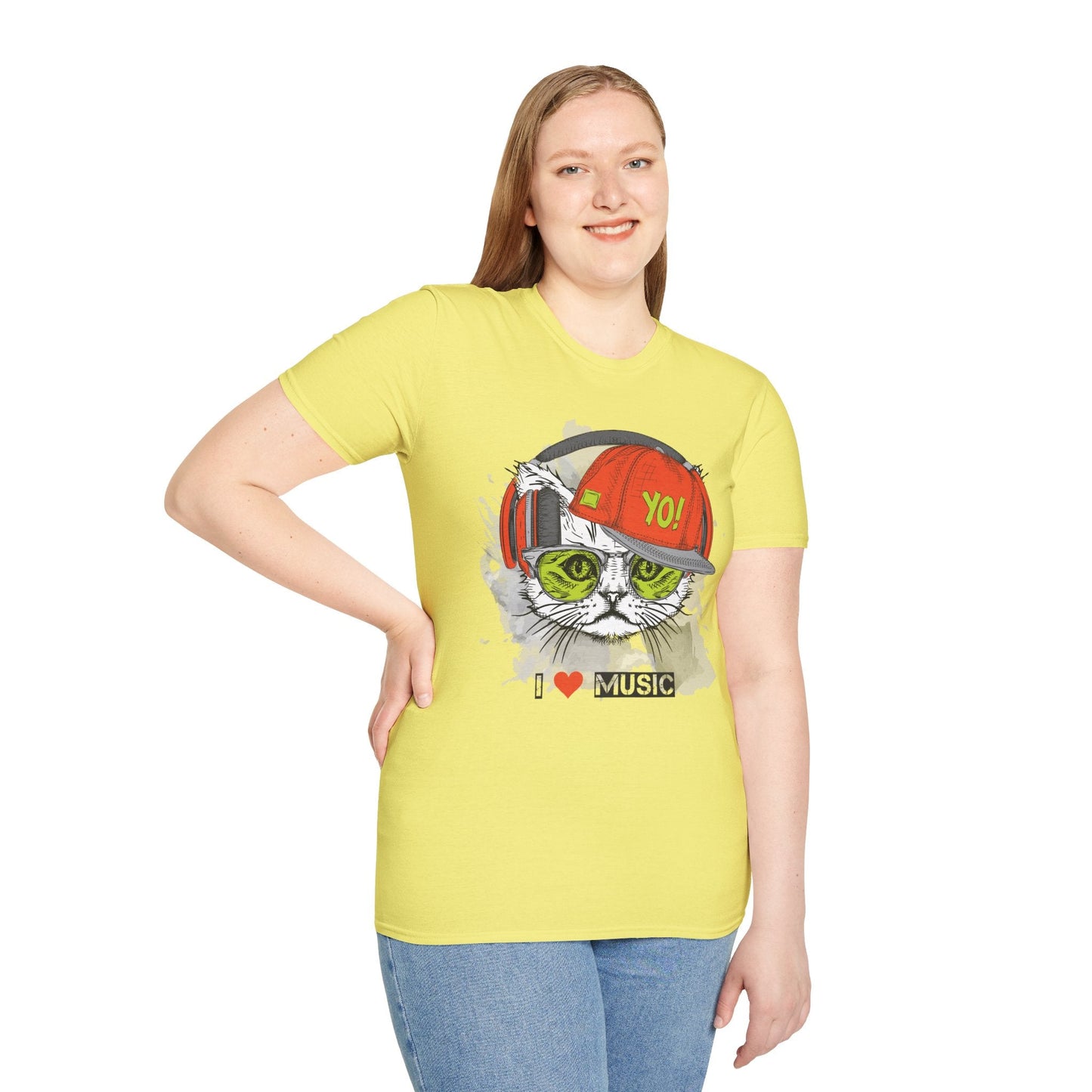 I Love Music Animals Shirt With Headphones Unisex Softstyle Tee Gildan 64000 Cotton Comfort
