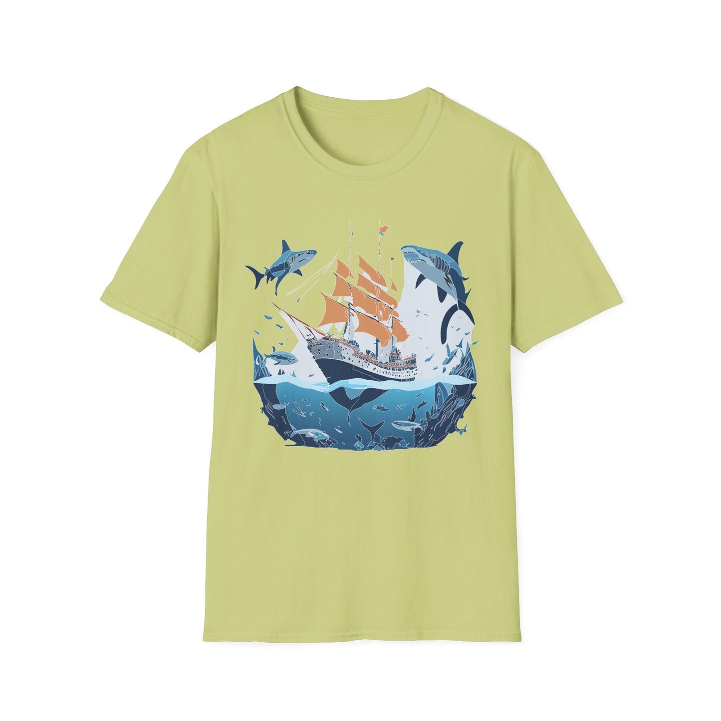 Ocean Tee Shirt Unisex Gildan Softstyle 64000 Ring Spun Cotton Art Print Graphic Ocean Design