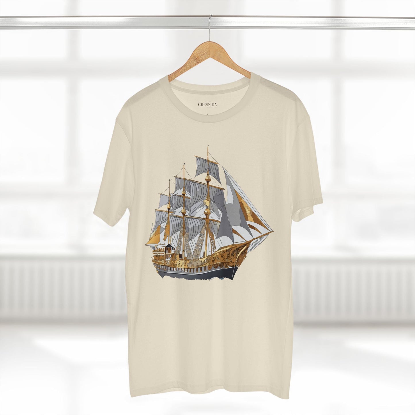Ship Graphic Unisex 100 Cotton T-Shirt with Gold Frigate Art Design 18