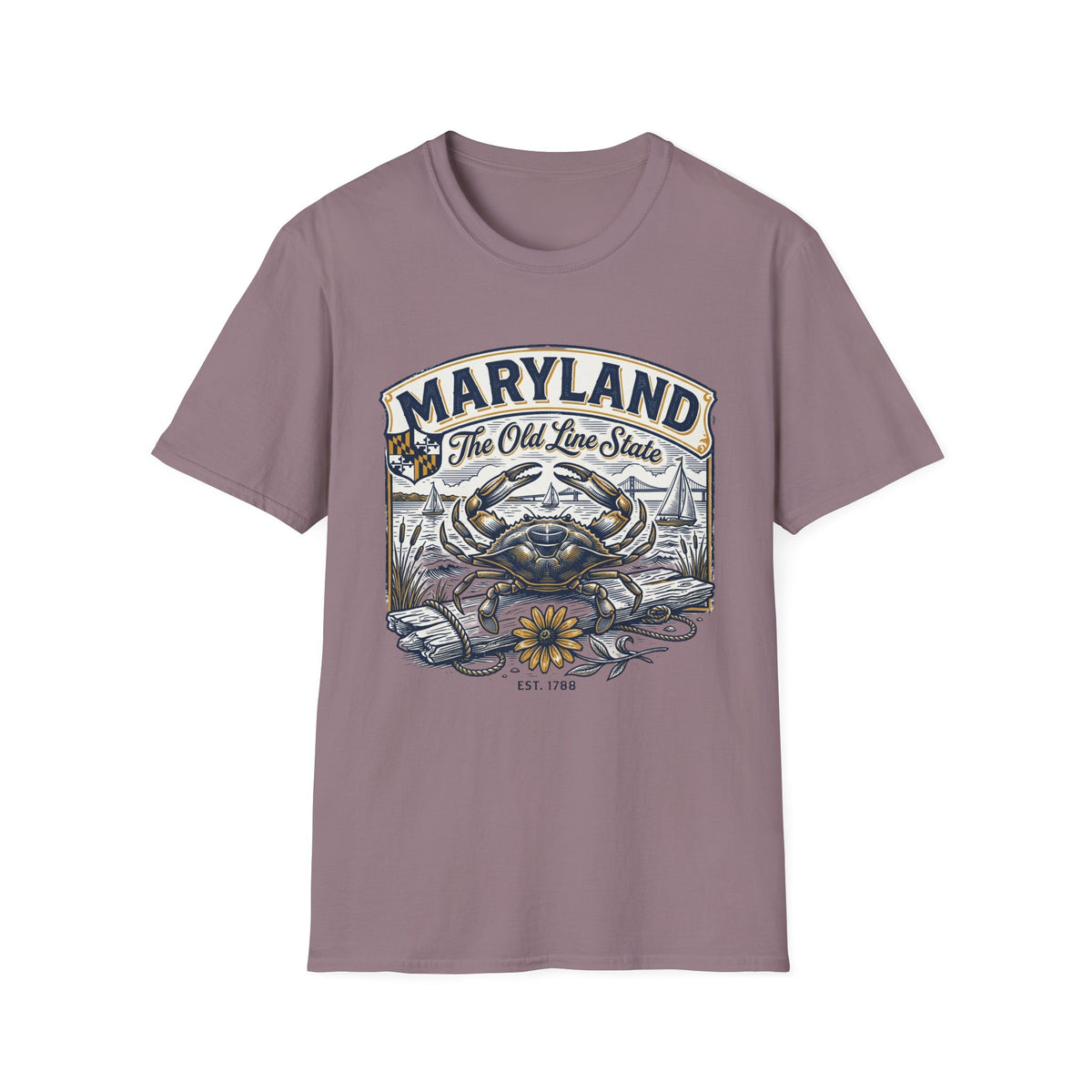 Maryland The Old Line State T-Shirt — Blue Crab Chesapeake Vintage Travel Tourist Graphic Design Unisex 100 Cotton Gildan T-Shirt