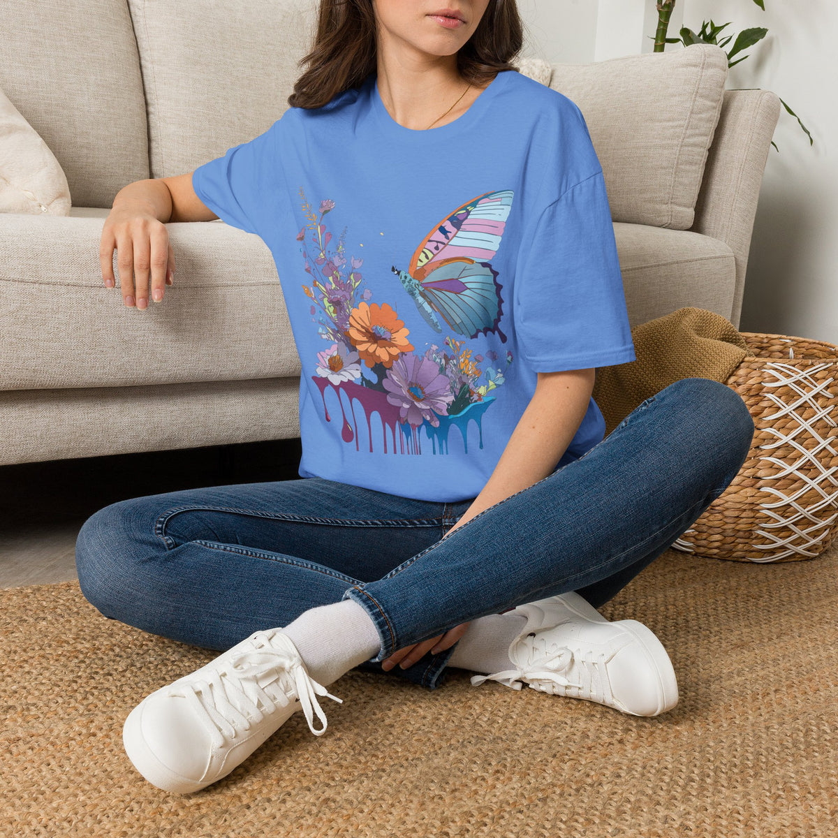 Butterfly Floral Graphic Design Unisex 100 Cotton Gildan T-Shirt