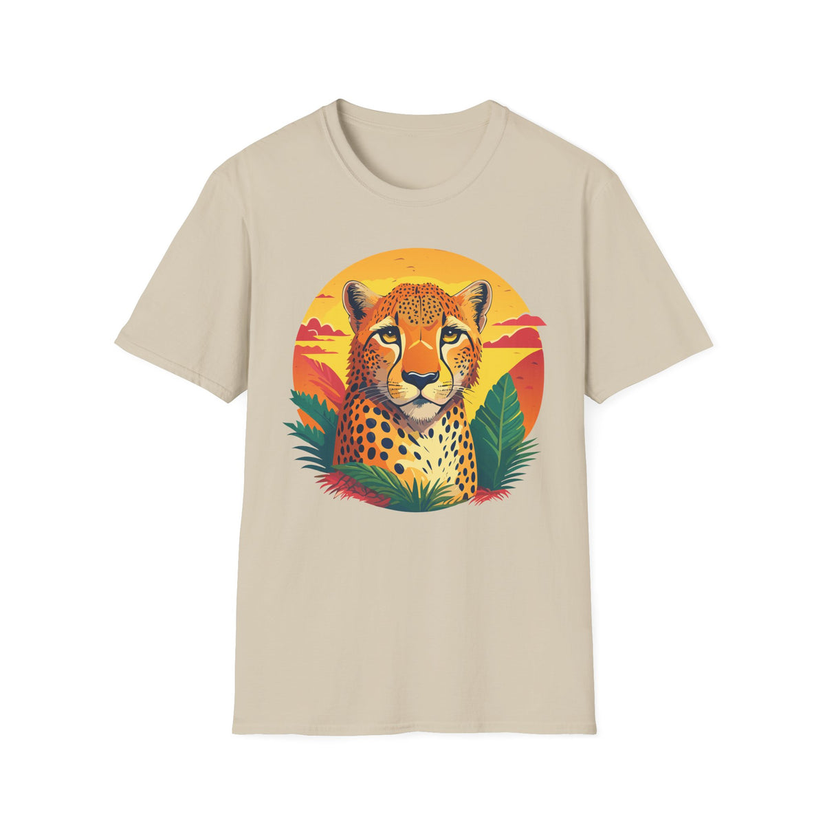 Cheetah Sunset Illustration T-Shirt | Retro Wildlife Tee