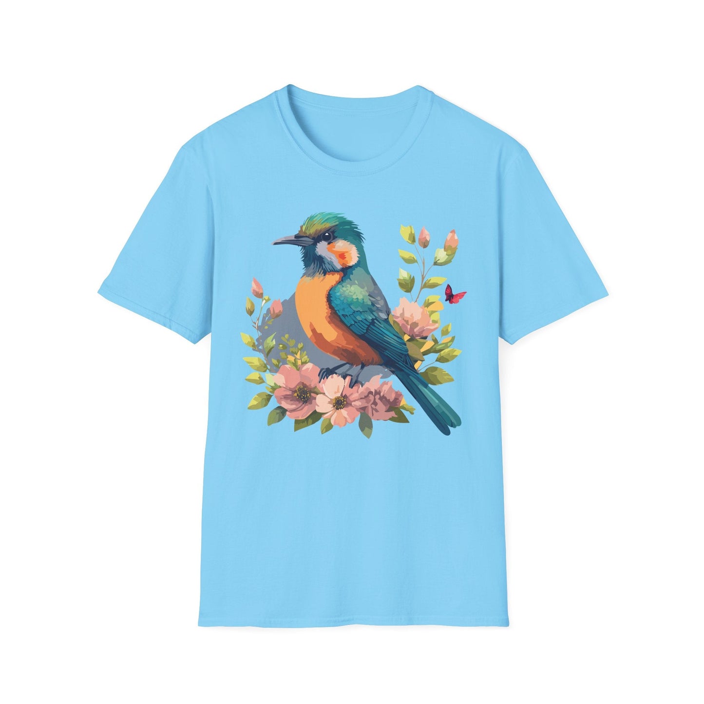 Floral Bird T Shirt Unisex Softstyle Tee 100 Percent Ring Spun Cotton Animal Print