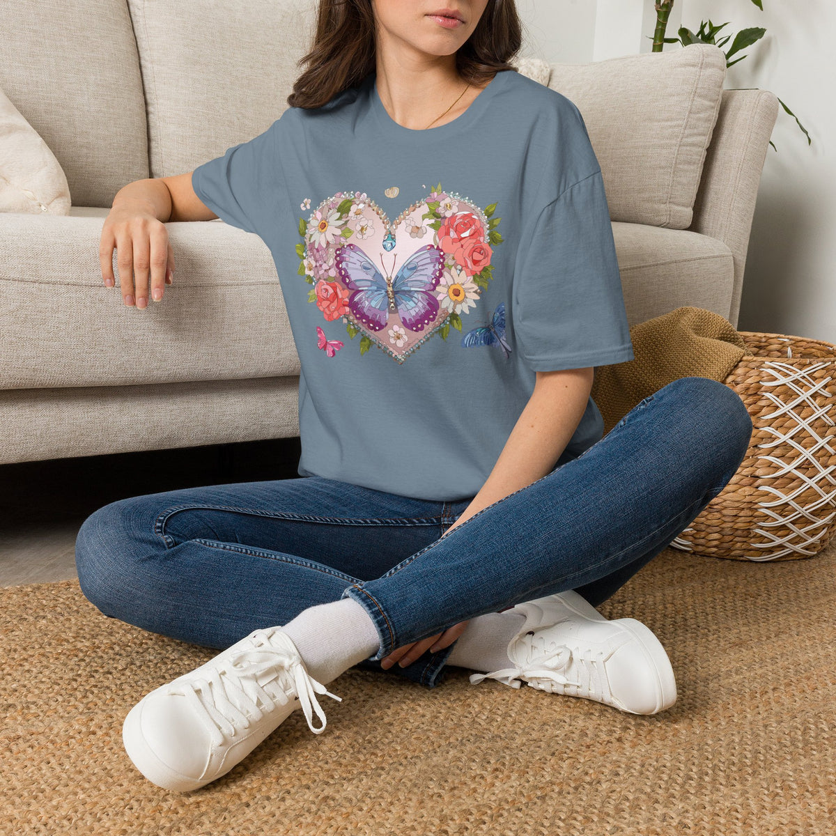 Floral Butterfly Heart Graphic Tee Unisex 100 Cotton Gildan T-Shirt