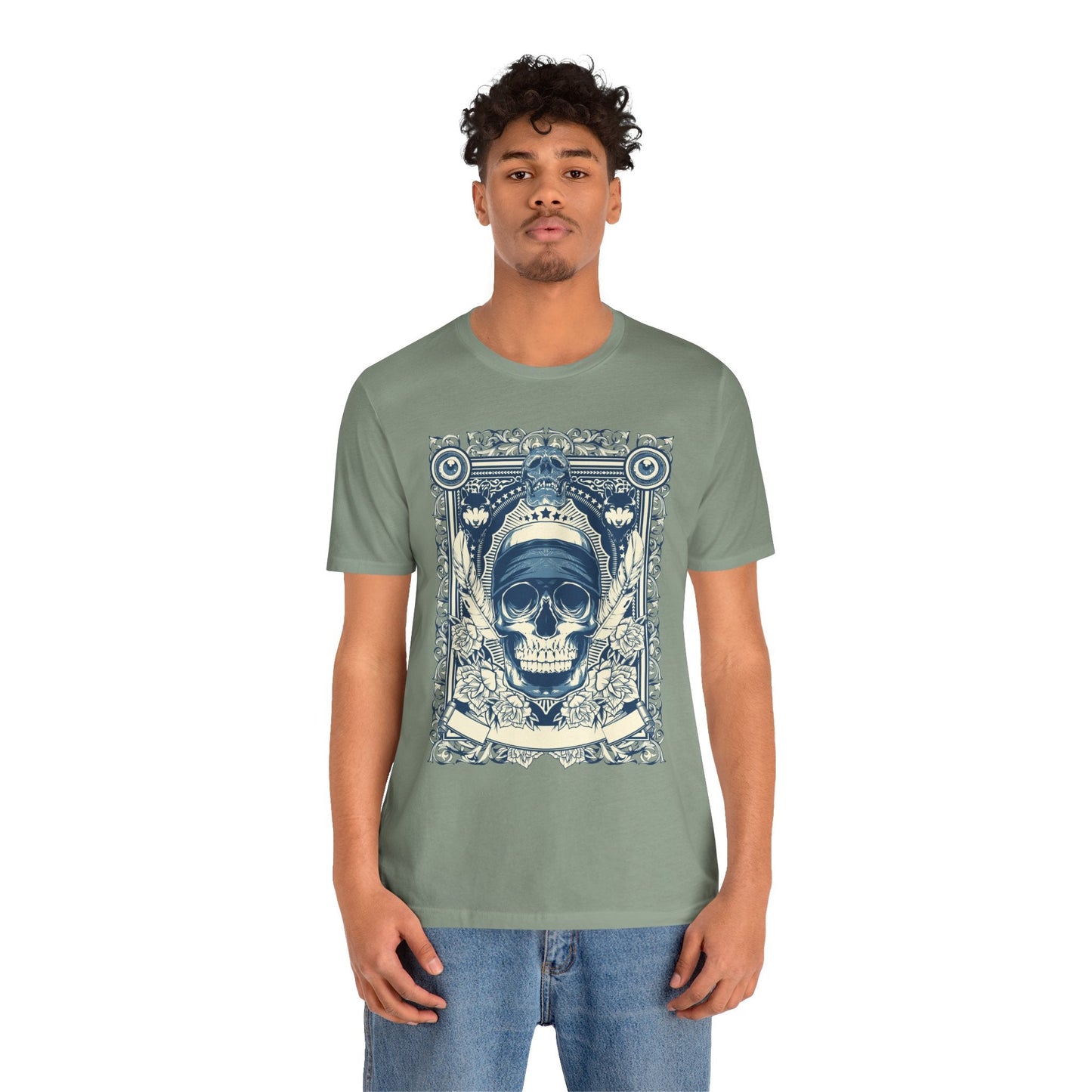 Skull Crown Graphic Tee Vintage Ornate Skull Illustration Rock Band T-Shirt