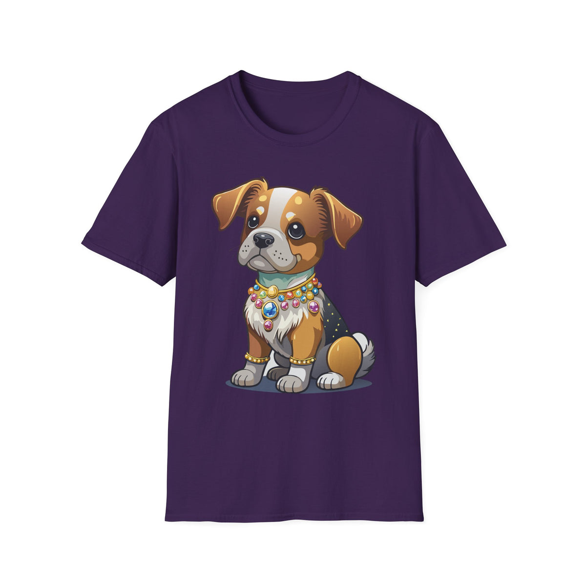 Cute Cartoon Puppy T-Shirt | Colorful Beaded Collar Dog Tee