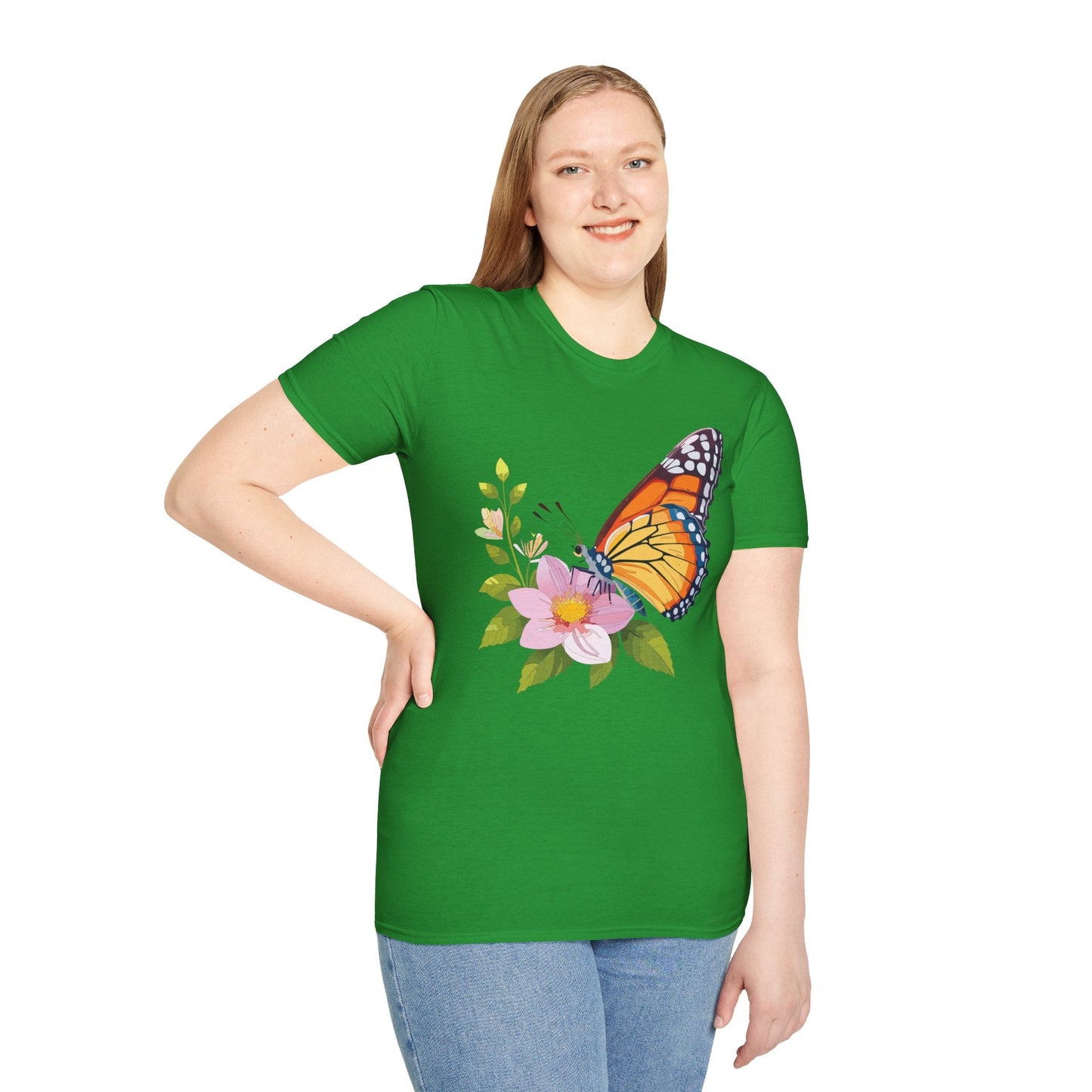 Butterfly T Shirt for Women and Men Monarch Print Softstyle Unisex Gildan 64000 Tee