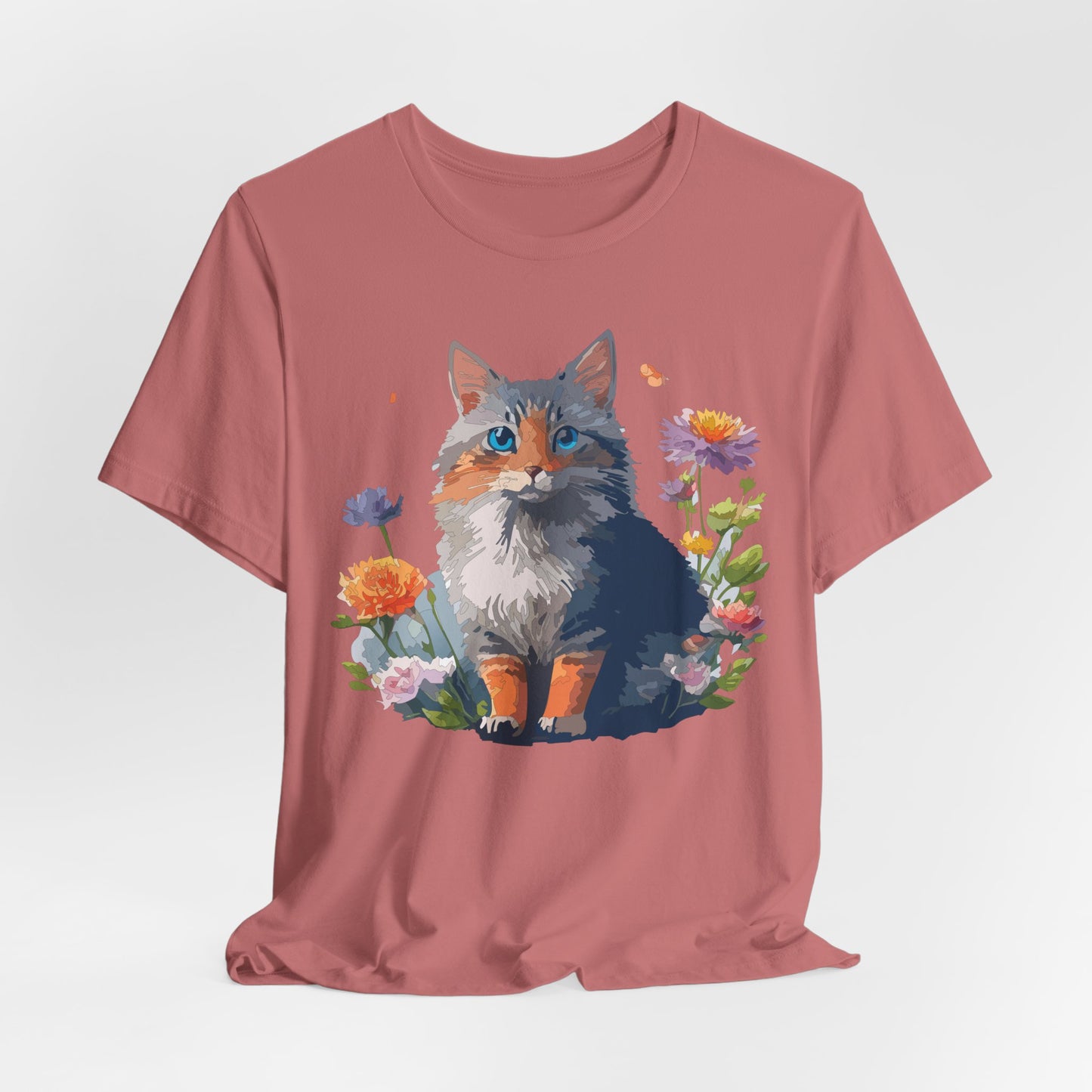 Floral Cat Tee, Animal Shirt, Cat Shirt, Floral Tee, Flower T-shirt, T-Shirt with Animal, Summer Top with Art Design