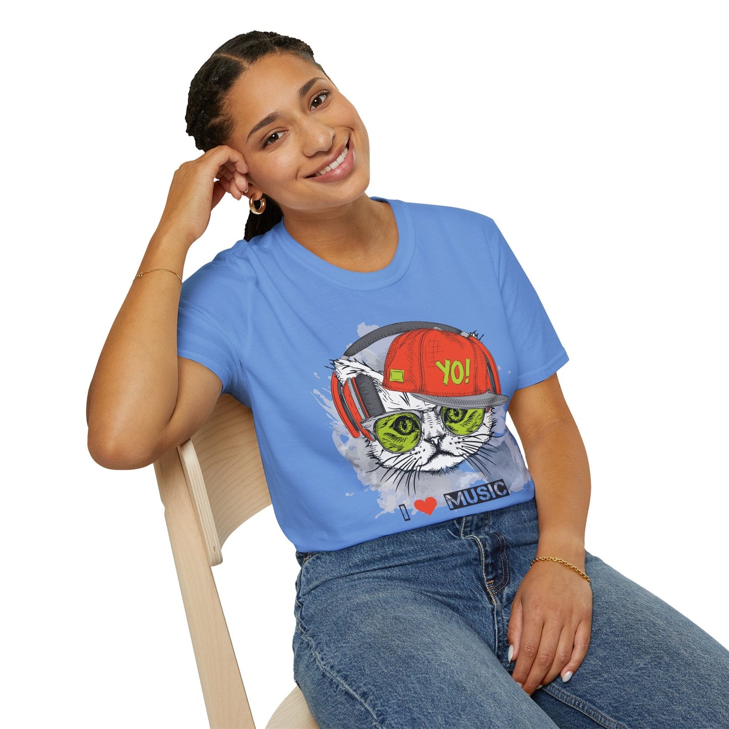 I Love Music Animals Shirt With Headphones Unisex Softstyle Tee Gildan 64000 Cotton Comfort
