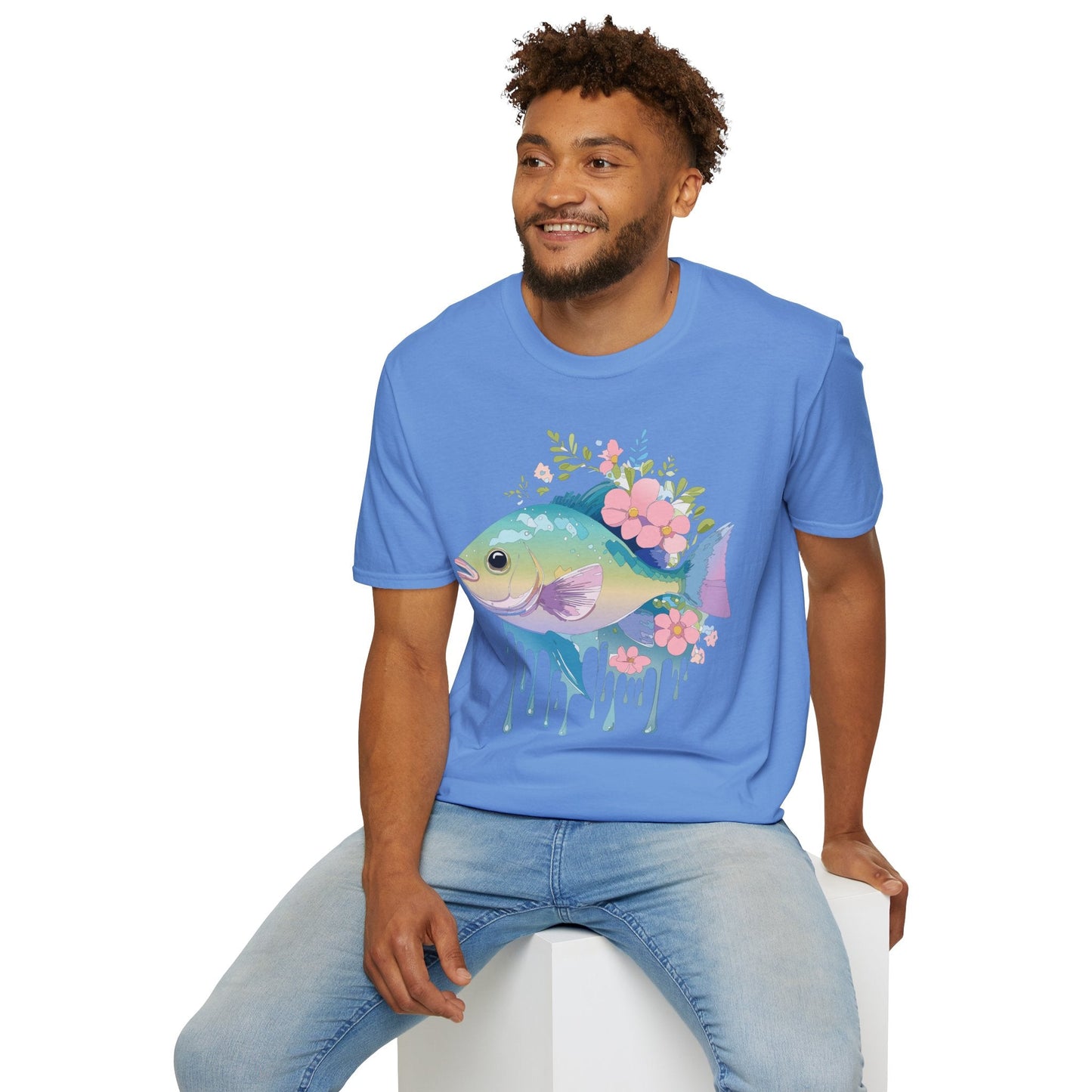 Fish Art Graphic Tee Unisex Gildan Softstyle 64000 100 Percent Ring Spun Cotton Comfortable Tee