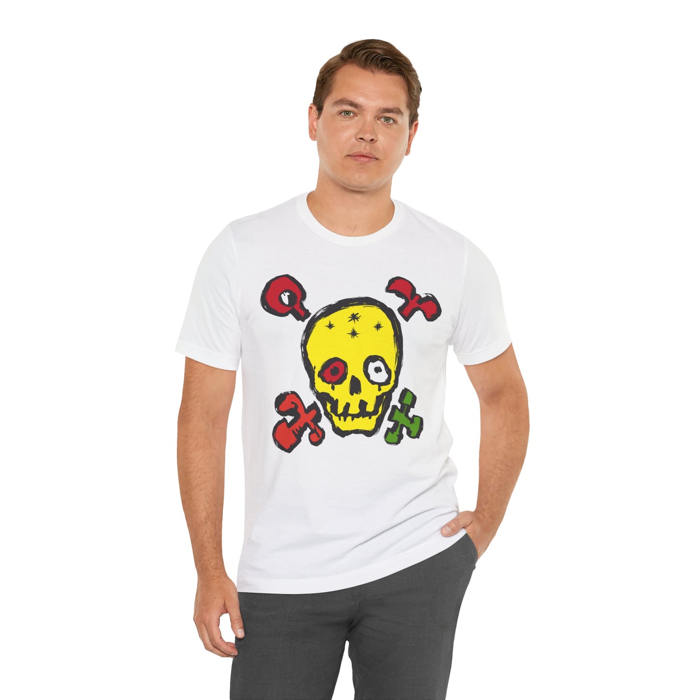 Yellow Skull Graphic Design Tee, Skull Shirt, Vintage Tees, Art Design T-Shirt, Vintage Graphic Tee, Art Shirts with Skulls