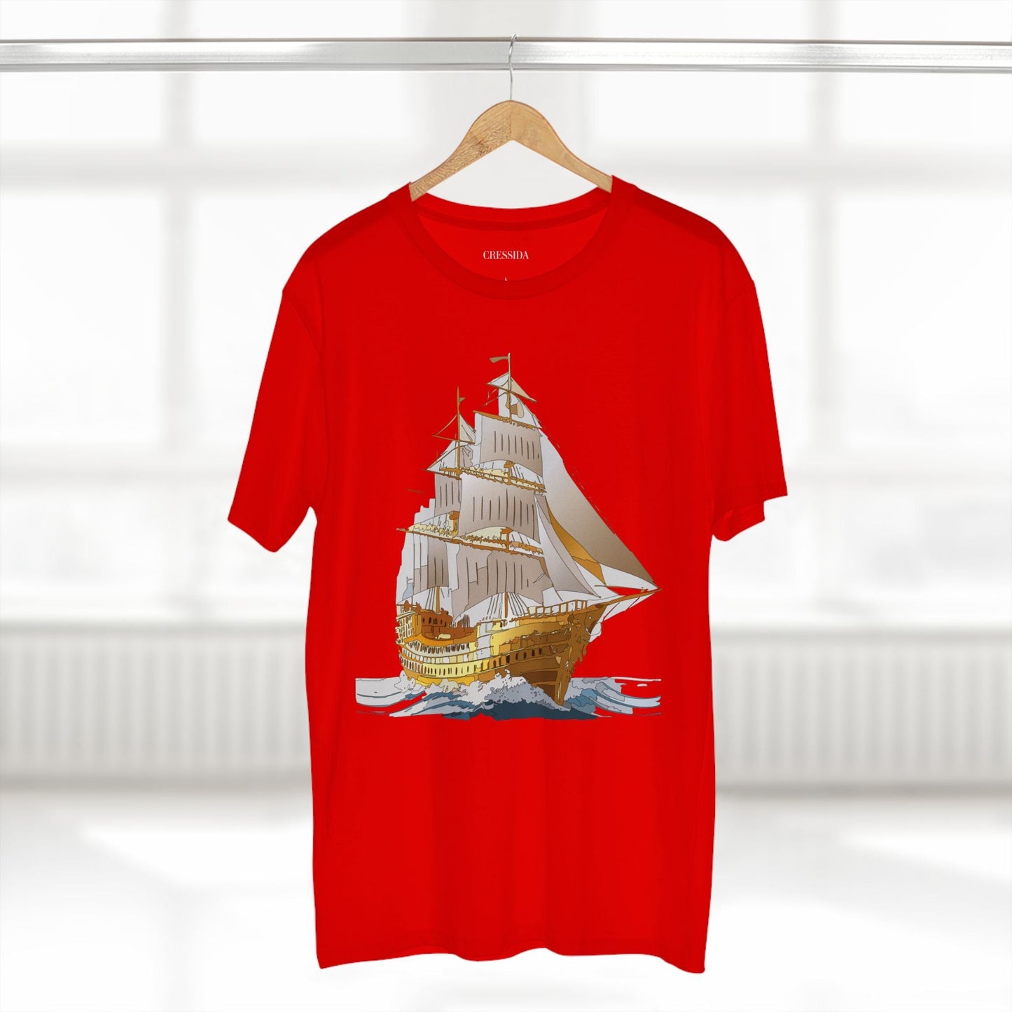Ship Graphic Unisex 100 Cotton T-Shirt with Gold Frigate Art Design 22