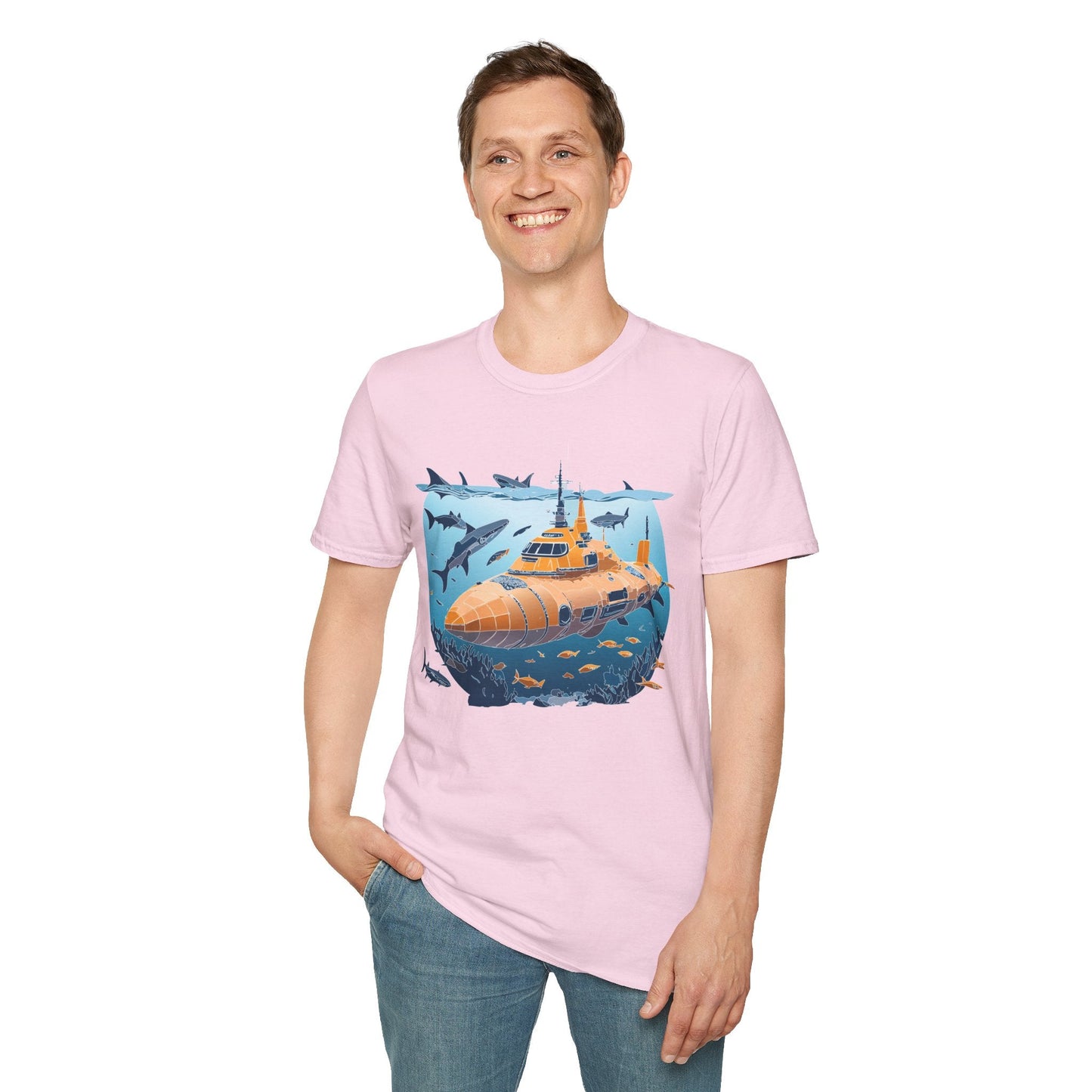 Ocean Graphic Tee Shirt Unisex Softstyle 64000 Gildan Lightweight Breathable Ocean Design U Boat