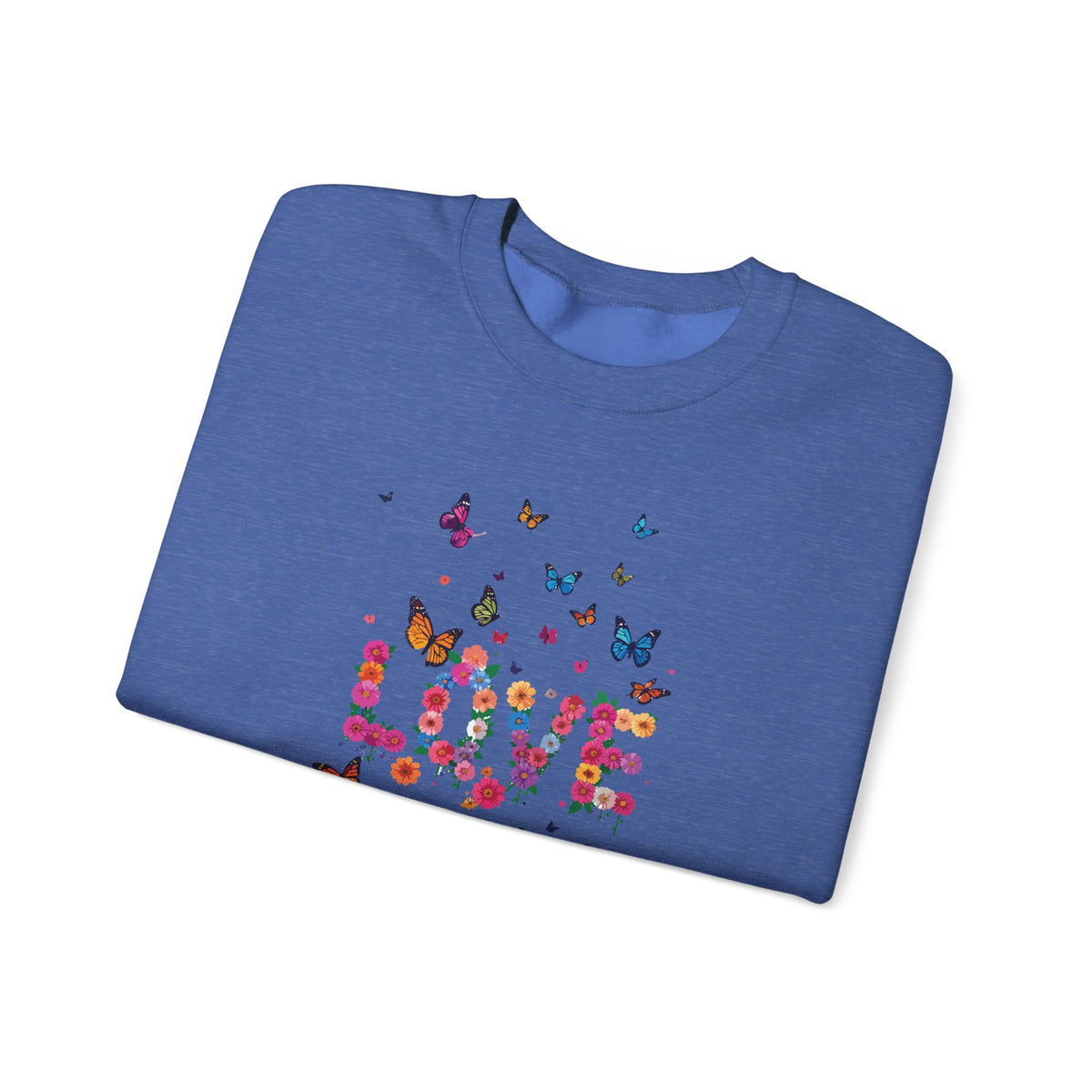 Unisex Floral Love Sweatshirt, Love Floral Sweatshirt, Floral Butterfly Sweatshirt, 50/50 Cotton-Poly Valentine's Day Sweatshirt 08