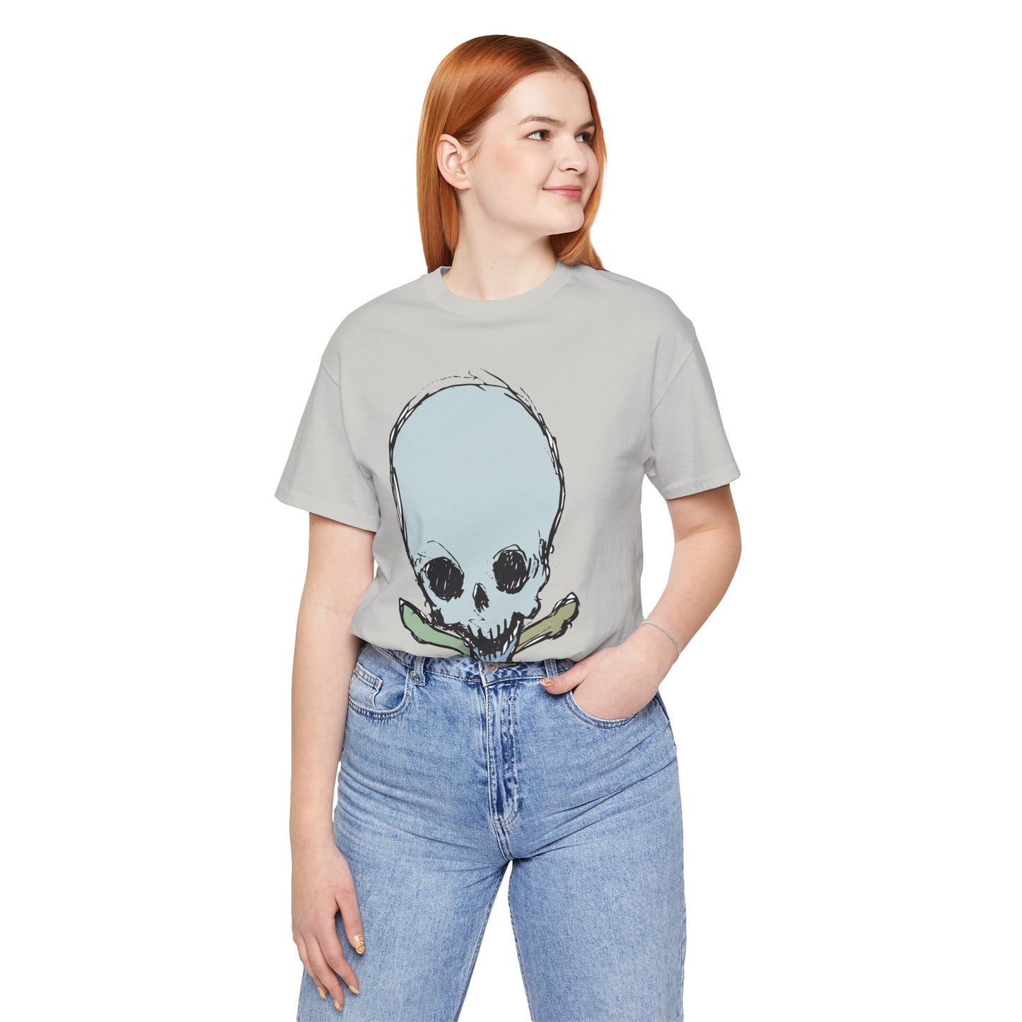 Lt Blue Skull Graphic Design Tee, Skull Shirt, Vintage Tees, Art Design T-Shirt, Vintage Graphic Tee, Art Shirts with Skulls