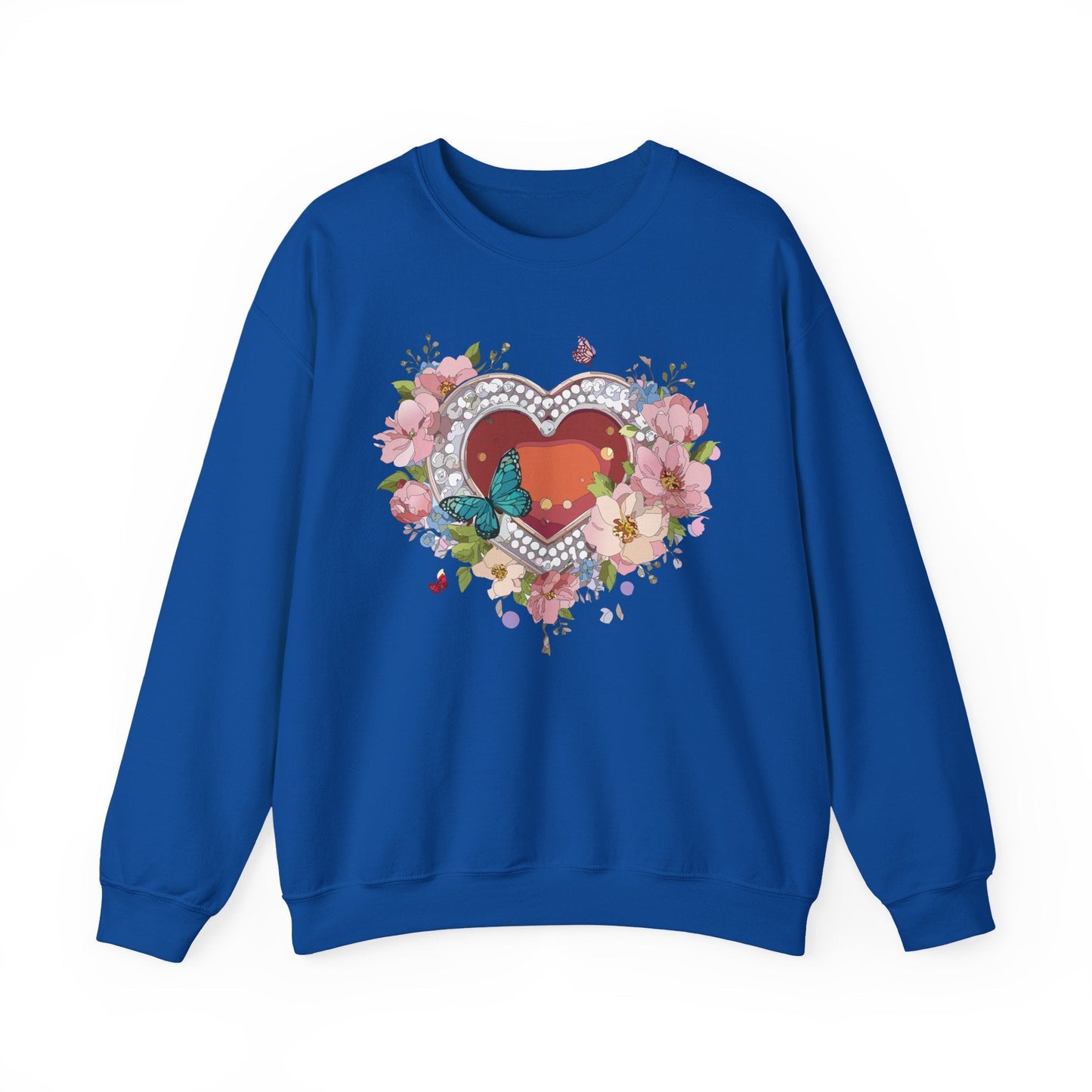 Floral Heart Sweatshirt Unisex Valentines Day Edition Gildan 18000 Heavy Blend Crewneck
